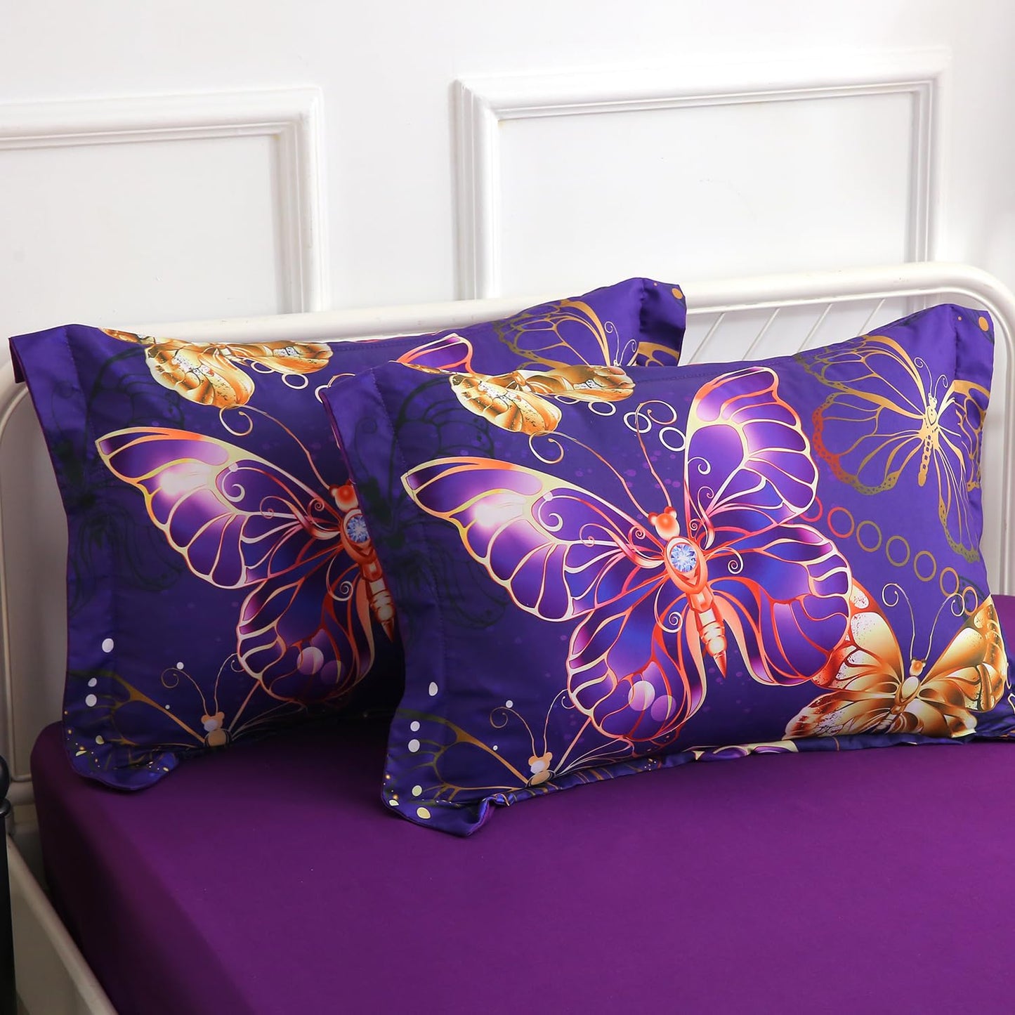 Jameswish 7 Piece Butterflies Comforter Set Full Size 3D Gold Violet Butterflies Bedding Set for Kids Girls Women for Birthday Christmas Gift