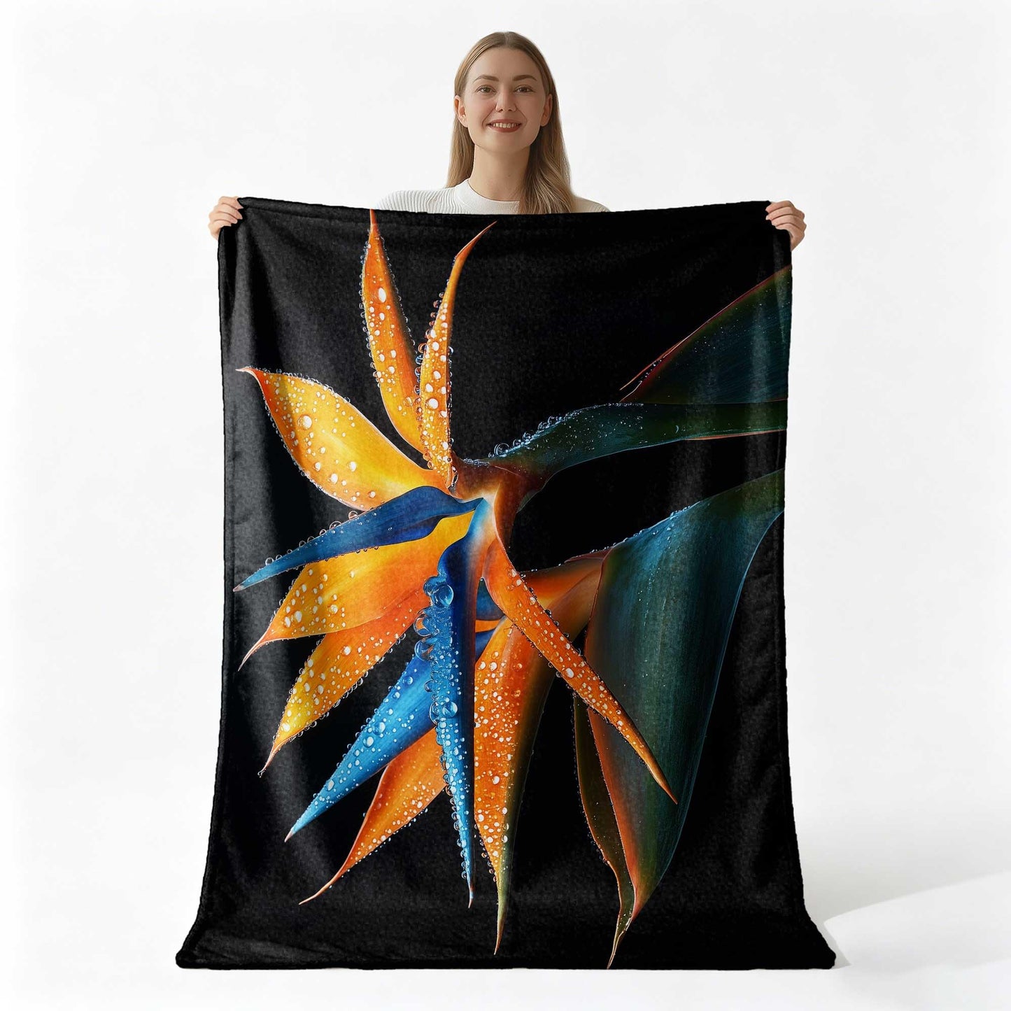 GXYAOYZG Paradise Throw Blanket Tropical Flower Print Throw Orange Blue Black Floral Design Still Life Soft Cozy Flannel Blankets for Couch Sofa Bedding Chair Home Decor Exotic Gifts (49" x 59")