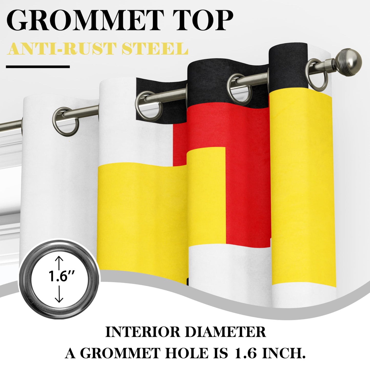 Tyrot Colorful 100% Blackout Curtains for Bedroom 63 inch Long 2 Panels Set Red Yellow Modern Abstract Geometric Black Out Curtains Insulated Room Darkening Window Drapes for Living Room, 52Wx63L