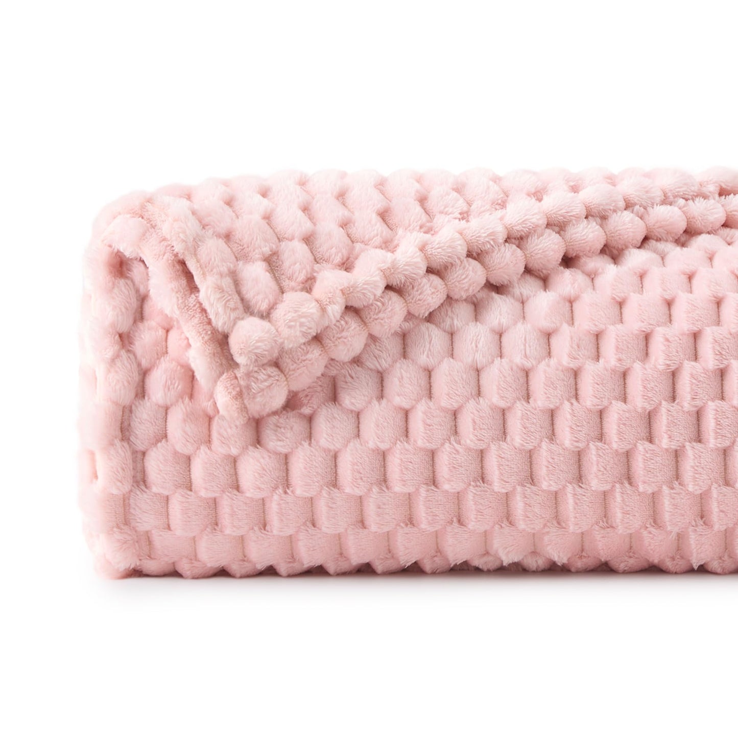 BEDELITE 2 Pieces 3D Ribbed Jacquard Soft and Warm Decorative Fuzzy Blankets, Pink, 50x60IN