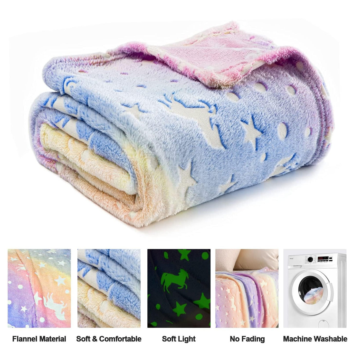 Unicorn Glow in The Dark Blankets for Kids, Soft Fleece Blankets for Girls/Toddler, Unicorns Gifts for Girls Age 3-12 40"x 60"