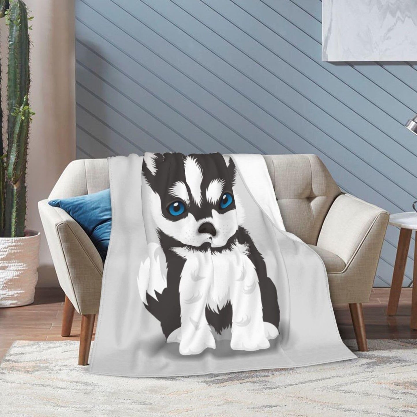 Cute Siberian Husky Puppy Dog Blanket Soft Lightweight Throw Blankets Cozy Flannel Bed Throws for Sofa Couch Travel Home Room Bedroom Decor Gifts for Boys Girls Kids Adults 60"x50"