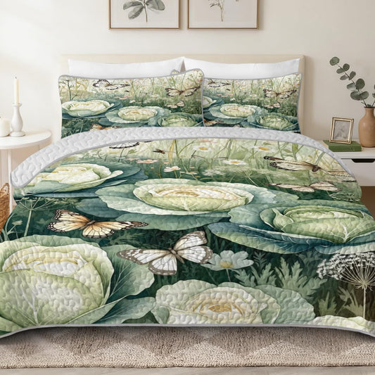 ARIGHTEX Full/Queen Quilt Set Floral Botanical Meadow Butterfly Design, Cottagecore Bedspread Lightweight Microfiber Bedding, Wild Garden Style for Bedroom Dorm