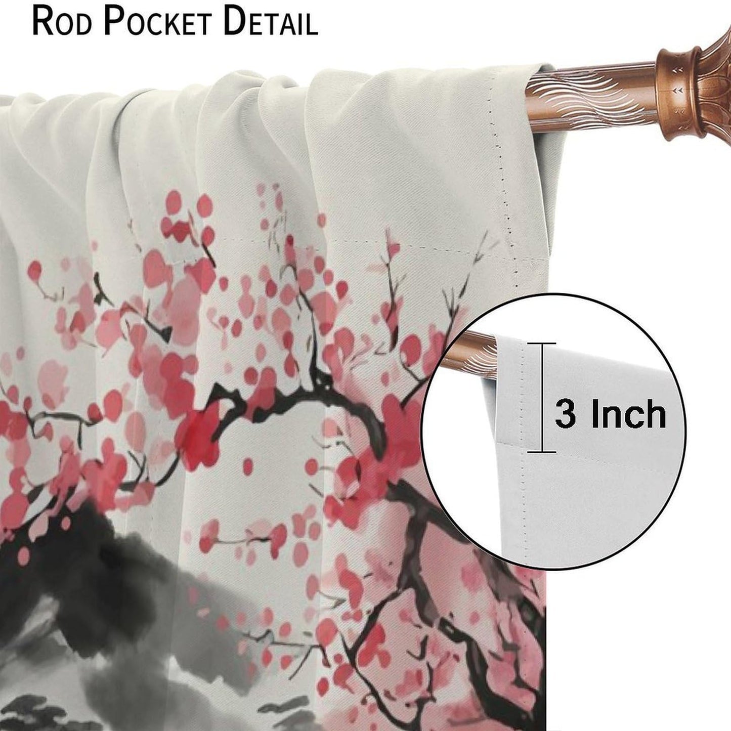 YSWOW Japanese Curtains, Asian Cherry Blossom Landscape Japanese Animation Art Printed Window Drapes for Bedroom Living Room Kitchen Decor Fabric 2 Panel 42x45 Inch 30% Shading Rate