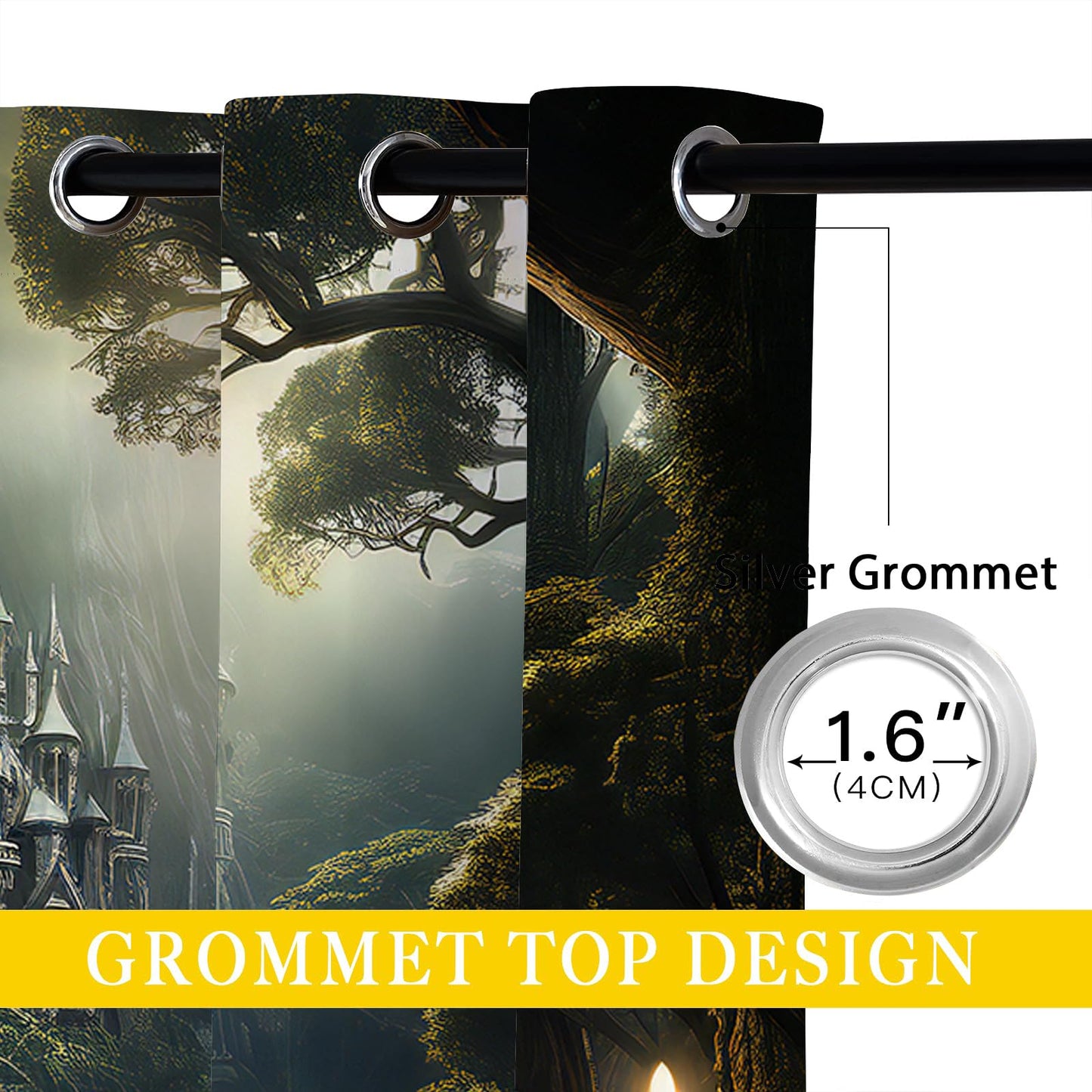 ONINUO Magic Forest Blackout Curtains for Girls Boy Home Decor, Enchanted Castle Medieval Gothic Grommet Thermal Insulated Drapes Darkening Window Curtain for Bedroom Living Room, 42 x 45 Inch