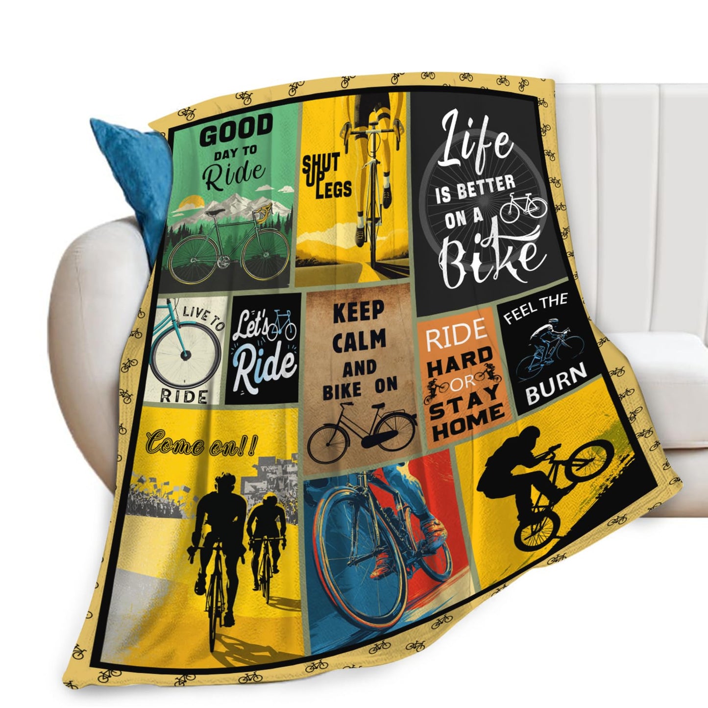 Bicycle Cycling Blanket for Mens, Bike Flannel Throw Blanket, Fleece Soft Cozy Stuff Blankets Gift for Women Men Couch Sofa Bed 50" x 40"