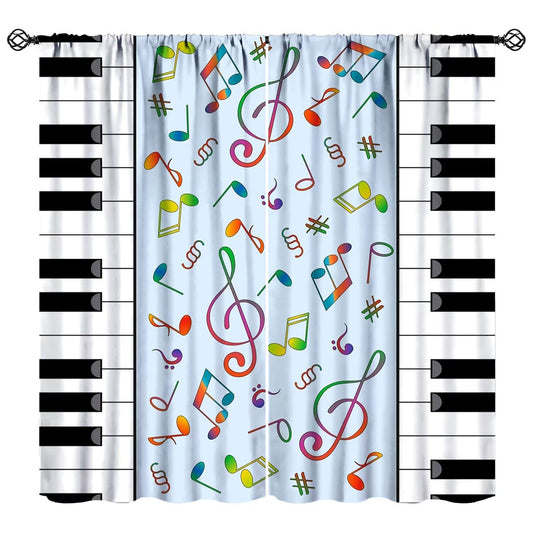 Nitmbi Retro Music Curtains，Abstract Colorful Musical Notes Art Pattern Drapes Window 2 Panel Rod Pocket Curtain for Girls Room Bedroom Living Room Decor 41" W X 45" L 30%