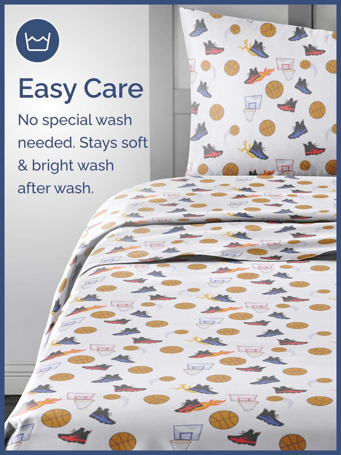 Kids Twin Size Bed Sheet Set - 3 Piece Kids Loft Bed Sheets - Basketball Sports ThemeD Bedding - Soft, Cute and Cozy - Breathable & Machine Washable - Athlete Bed Set for Boys, Girls, Teens & Toddlers
