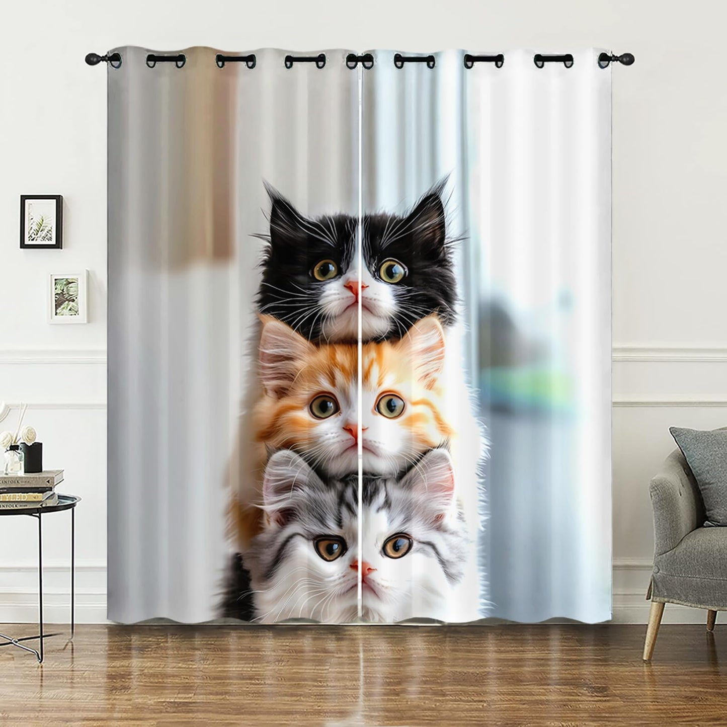 AILONEN Kawaii Cat Window Curtain,Cute Animal Kitten Window Drapes for Kids Boys Girls,Lovely Pet Themed Cats Grommet Curtain Room Decor,2 Panels Set, 42" W x 90" H