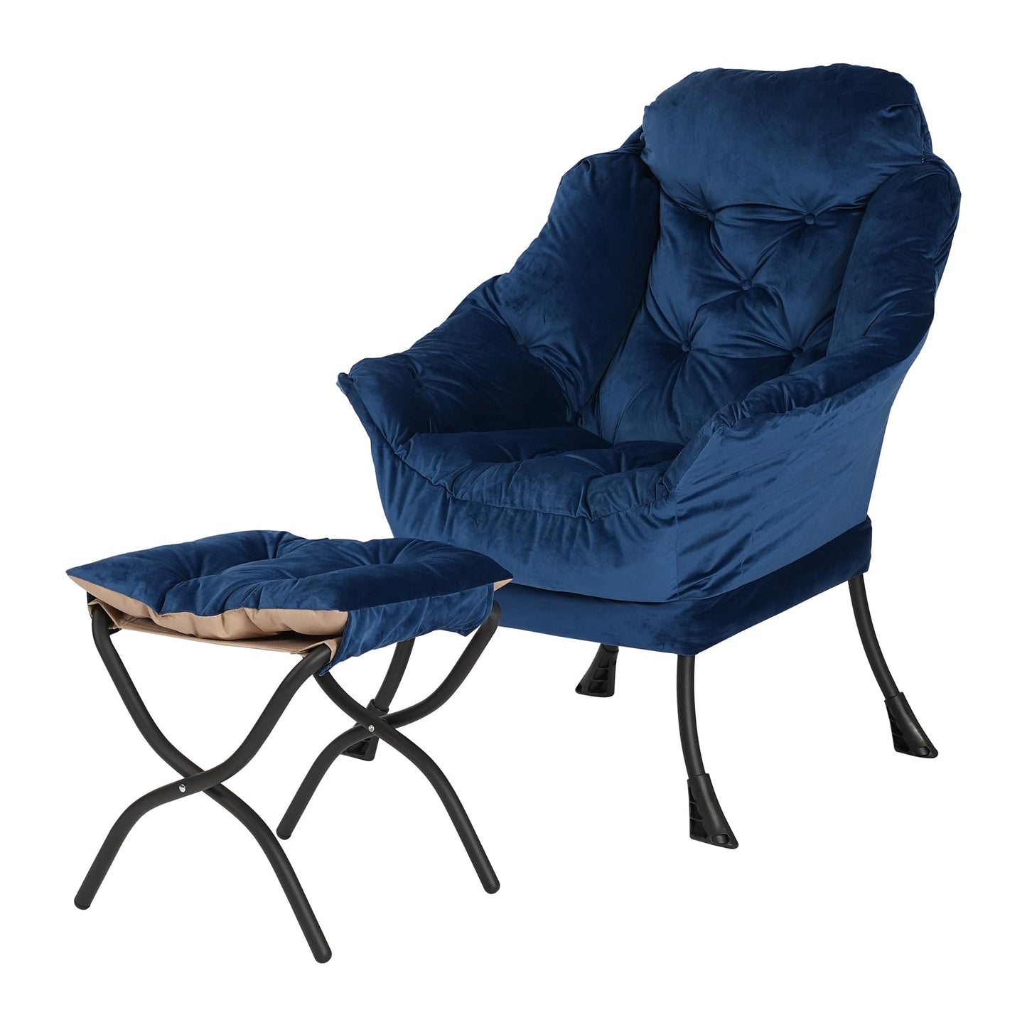 Kokel Lazy Chair with Folding Ottoman,Living Room Chairs, Accent Contemporary Lounge Chair, Single Steel Frame Leisure Sofa Chair with Armrests and A Side Pocket (Blue)