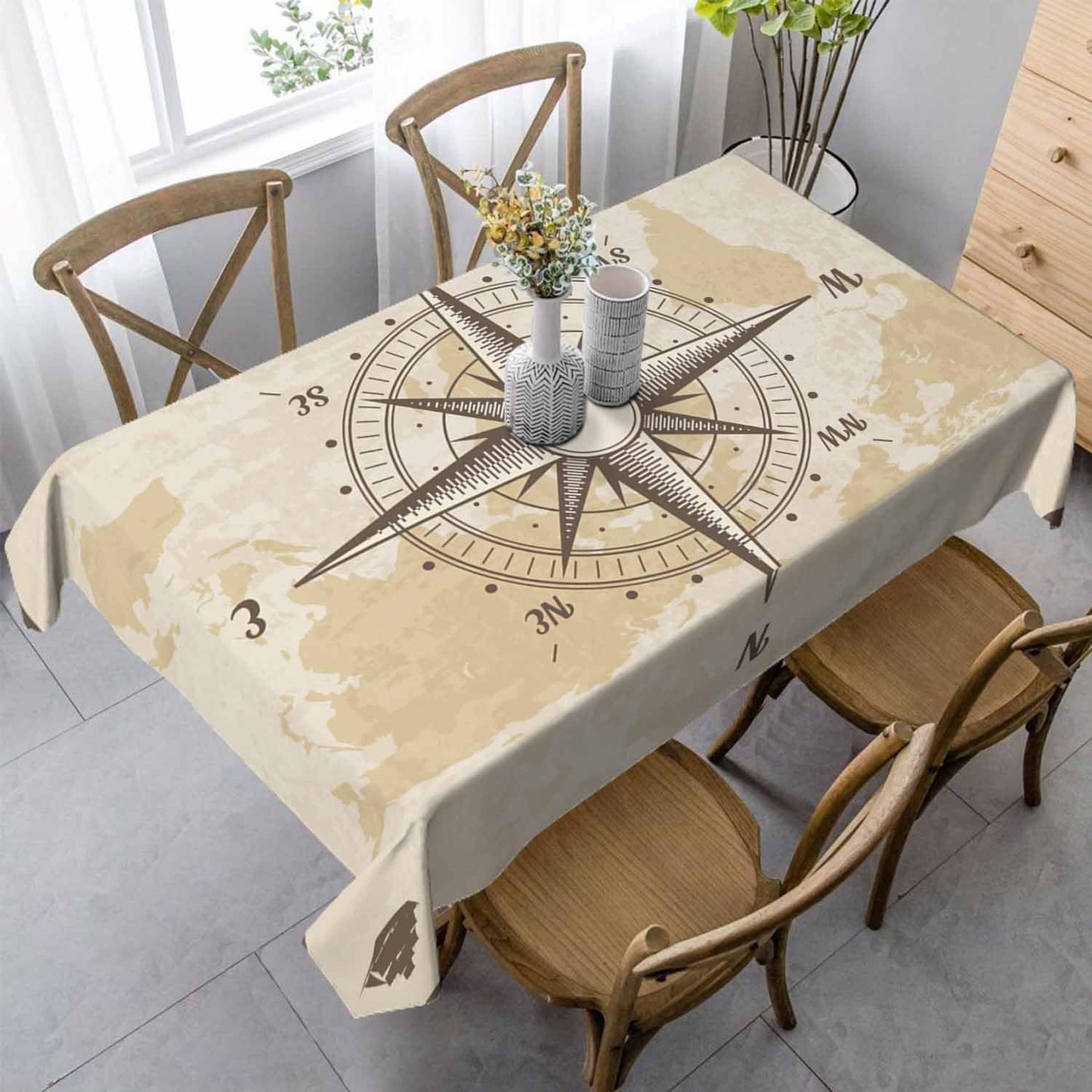 LoLo UoUo Compass Table Cloth for Rectangle Table 60x84 Inch Old World Map Nautical Compass Kitchen Table Cover Decorations for Home Dinner Party Outdoors Picnic