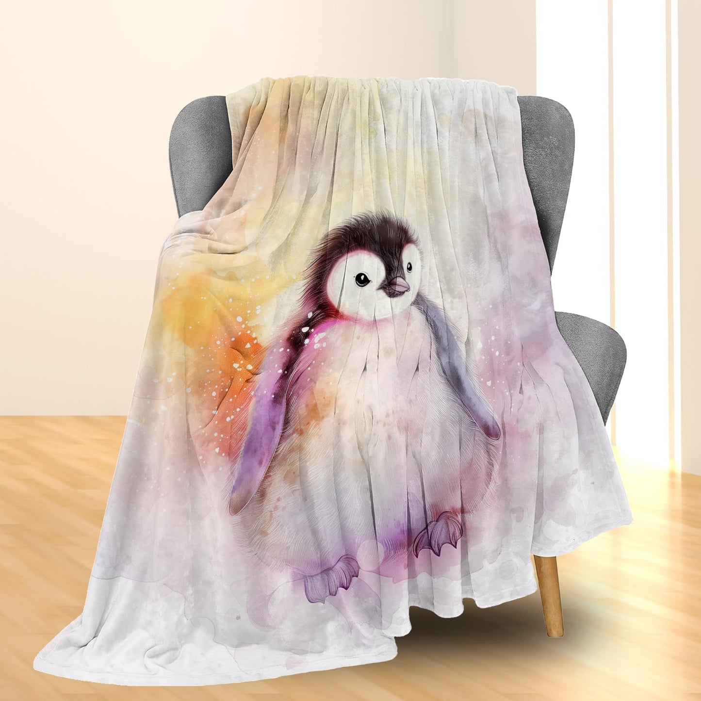 Ti Caldi Charming Penguin Blanket, Soft, Cozy, Lightweight, and Fuzzy Flannel Throw - Ideal for Couch, Bed, Travel - Fluffy Decorative Home Decor, Perfect for Outdoor Use 60"x50"