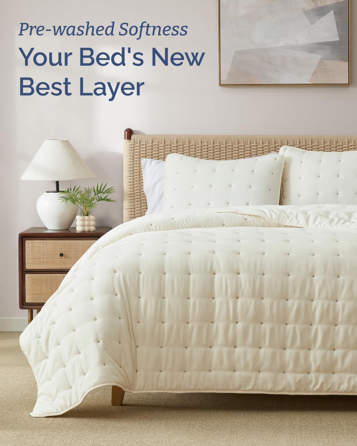 Quilts Queen Size - Bedspread for Queen Size - Lightweight Comforter Set - Quilt Bedding Set for All-Seasons - Ultra Soft, Breathable & Comfy - Summer Coverlet with 2 Pillow Shams - 90" x 96", Cream