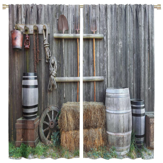 Western Country Curtains,Rustic Wooden Wood Wheel Vintage Farmhouse Style Room Darkening Door Window Rod Pocket Curtain for Living Room Bedroom Kitchen Decor W42xL45in