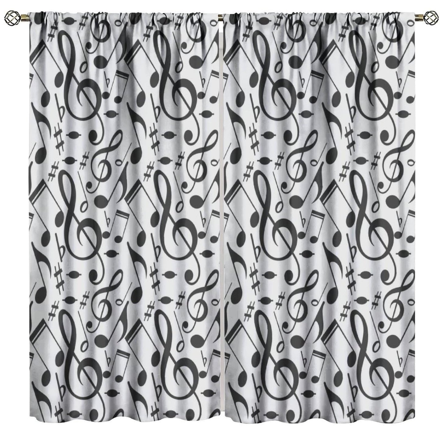FAOTELY Music Curtains Sketchy Musical Notes and Melody Fine Arts Theme Pattern Blackout Window Drapes for Bedroom Living Room Kitchen Cafe Decor （W21xL45 Inch） x2 Decor