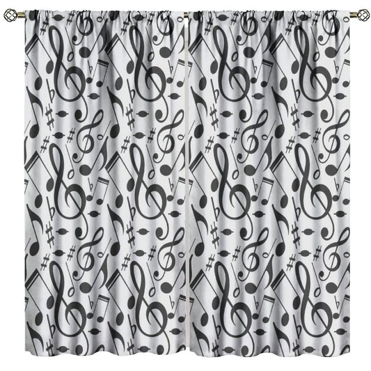 FAOTELY Music Curtains Sketchy Musical Notes and Melody Fine Arts Theme Pattern Blackout Window Drapes for Bedroom Living Room Kitchen Cafe Decor （W21xL45 Inch） x2 Decor