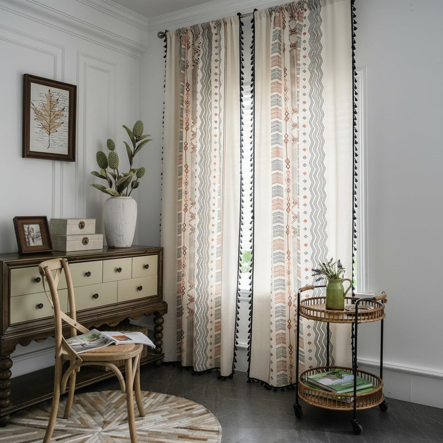 ColorBird Boho Curtains 2 Panels 84 Inches Length Orange Patterned Window Treatment Striped Geometric Aztec Western Curtain & Drapes for Living Bedroom Dining Room Boho Chic Deco