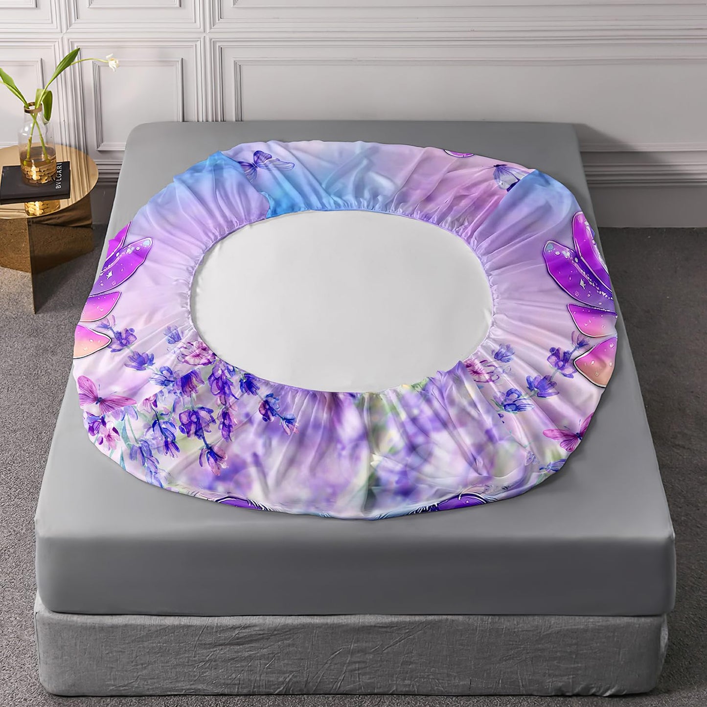 AILONEN Cartoon Axolotl Fitted Sheet Set Twin,Purple Axolotl Bed Sheet Set,Cute Lavender Butterfly Axolotl Bedding Sheet for Kids,Kawaii Ocean Animal Axolotl Fitted Sheet with 2 Pillowcases,3Pcs