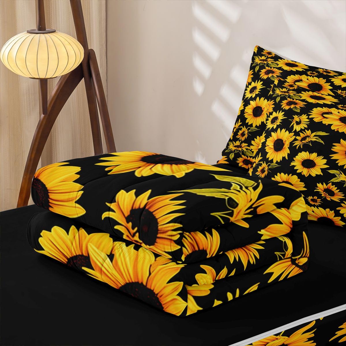 Feelyou Sunflower Comforter Set Queen Botanical Floral Zipper Bedding Set for Kids Boys Girls Yellow Sunflower Bed in a Bag Microfiber with 2 Pillow Cases