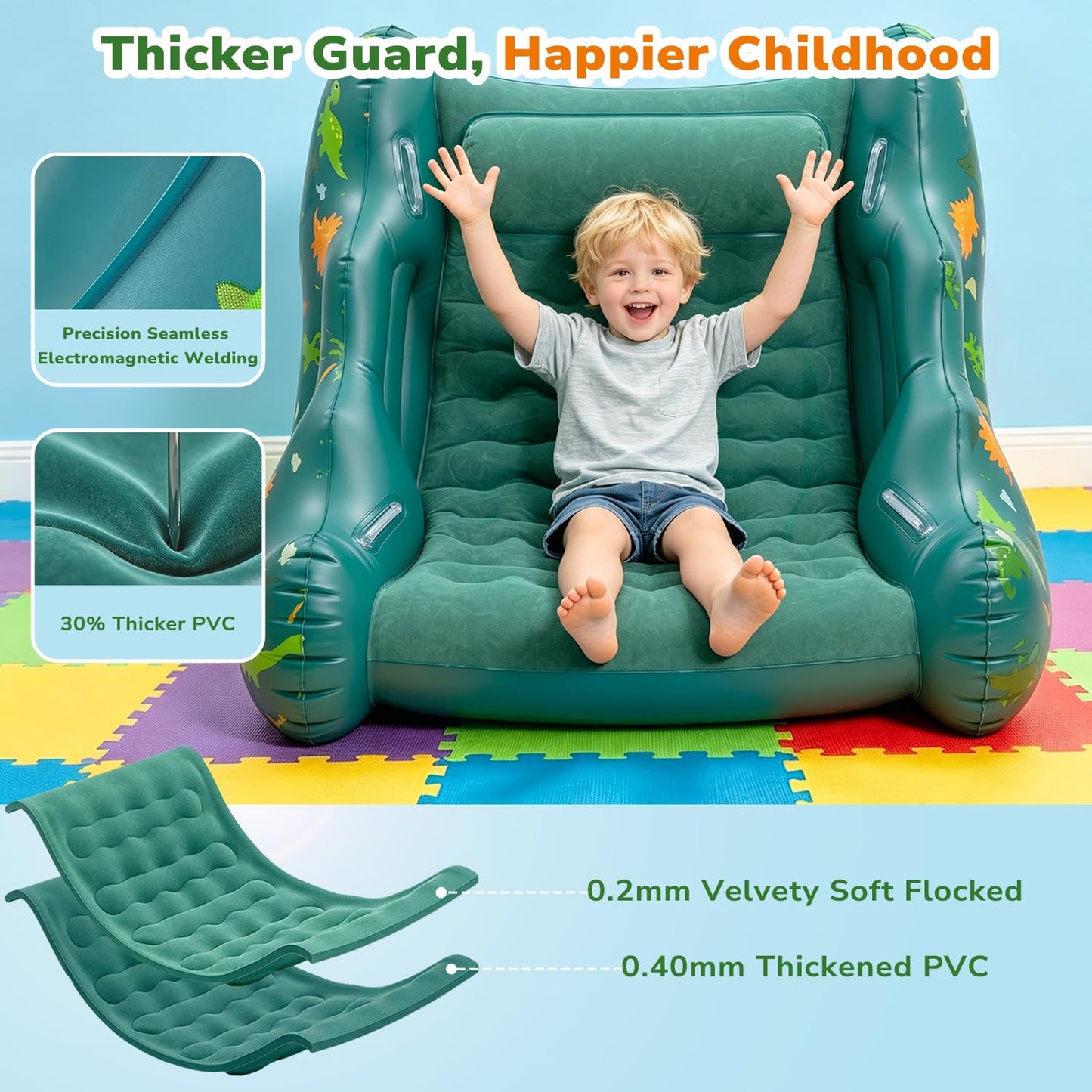 Toys for 3-12 Year Old Boys Girls, Dinosaur Inflatable Rocking Chair for Kids with 1-Click Fast Auto-Inflation, 3 4 5 6 7+ Year Old Boy Girl Birthday Gifts, Indoor Outdoor Dino Toys for Kid Ages 4-8