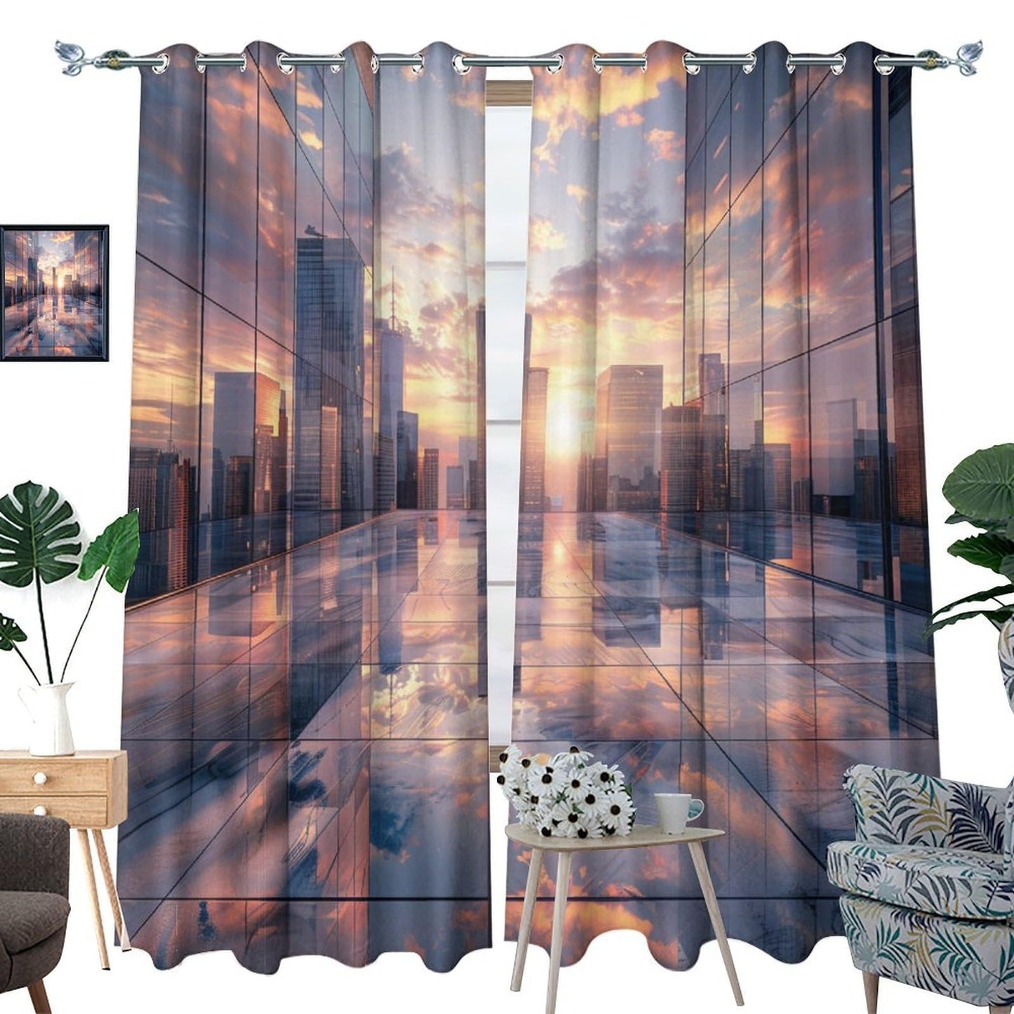 TOWINSFB Fantasy City Architecture Blackout Curtains, Sky Colorful Building Sunset Grommet Thermal Insulated Curtains Window Drapes for Bedroom Living Room, 2 Panels, Each 21W x 63L