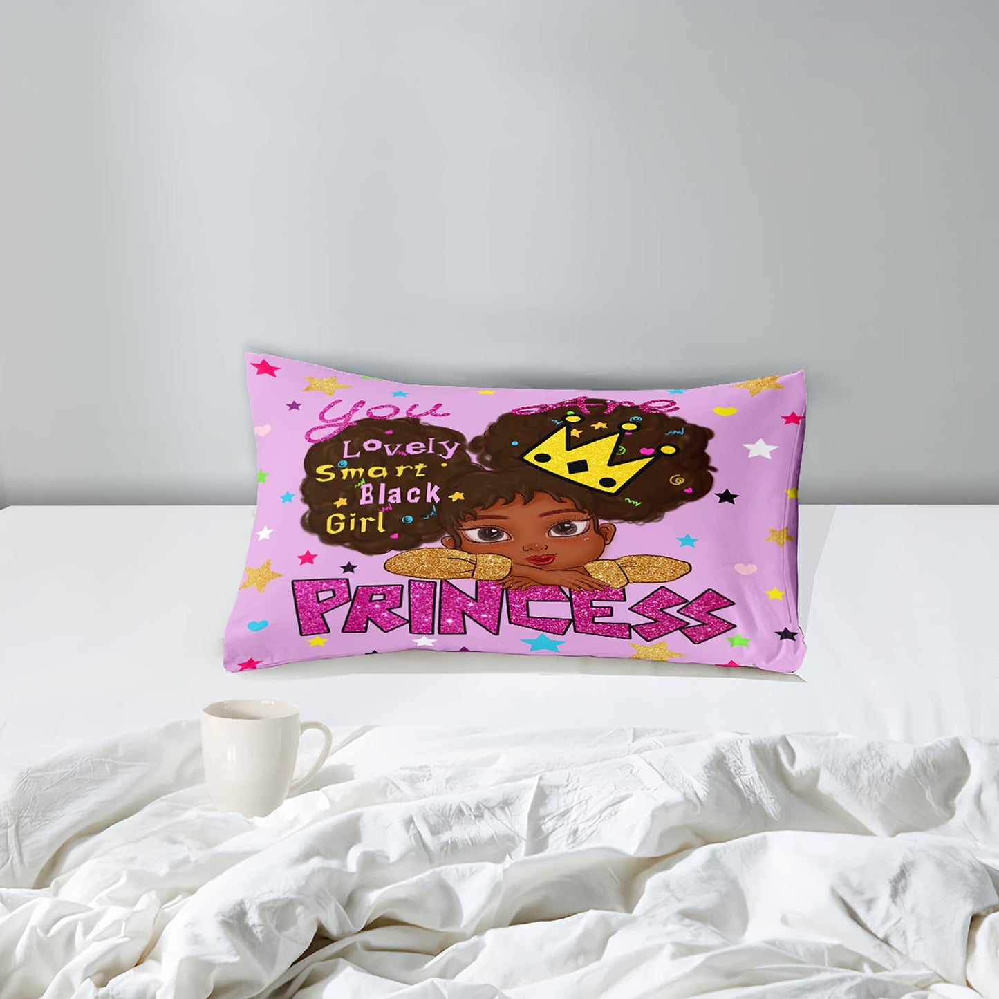 Jiospet Black Girl Comforter Sets Twin -African Girls Comforter for Kids Cute Bedding Sets for Princess Room Decor for Girls Bedroom