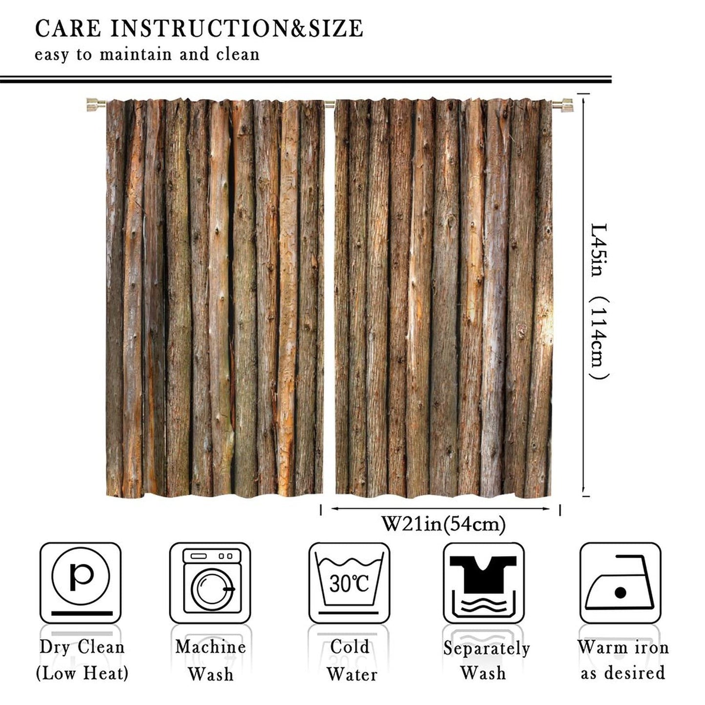 GoDazzling Rustic Wooden Barn Door Blackout Windows Curtains, Old Wood Texture A Row of Wooden Posts, for Living Room Bedroom 42x45in 2 Panels