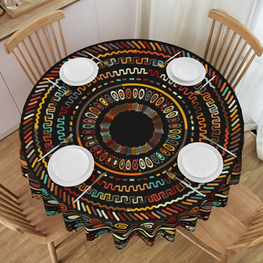 SHADIORA African Tribal Table Cloths, Retro African Abstract Geometric Line Kwanzaa Juneteenth Traditional Ethnic Coffee Table Cover Decor for Kitchen Dining Room Outdoor Home Party, 36" Round