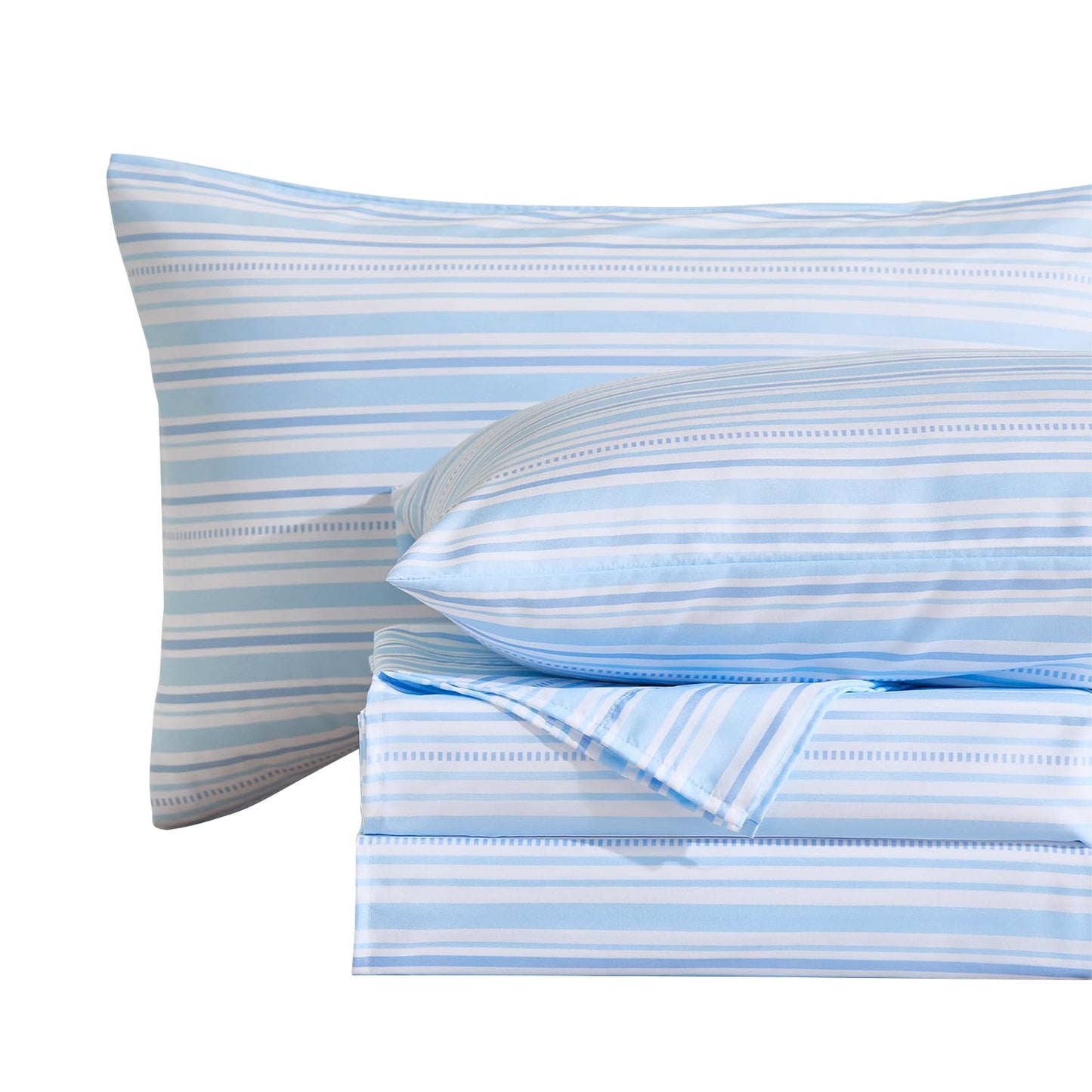 MCO 4Pieces Striped Sheets Set, Breathable King Sheet Set with 16" Deep Pocket,Modern & Luxury, Brushed Microfiber Bedding Set(King, Blue)