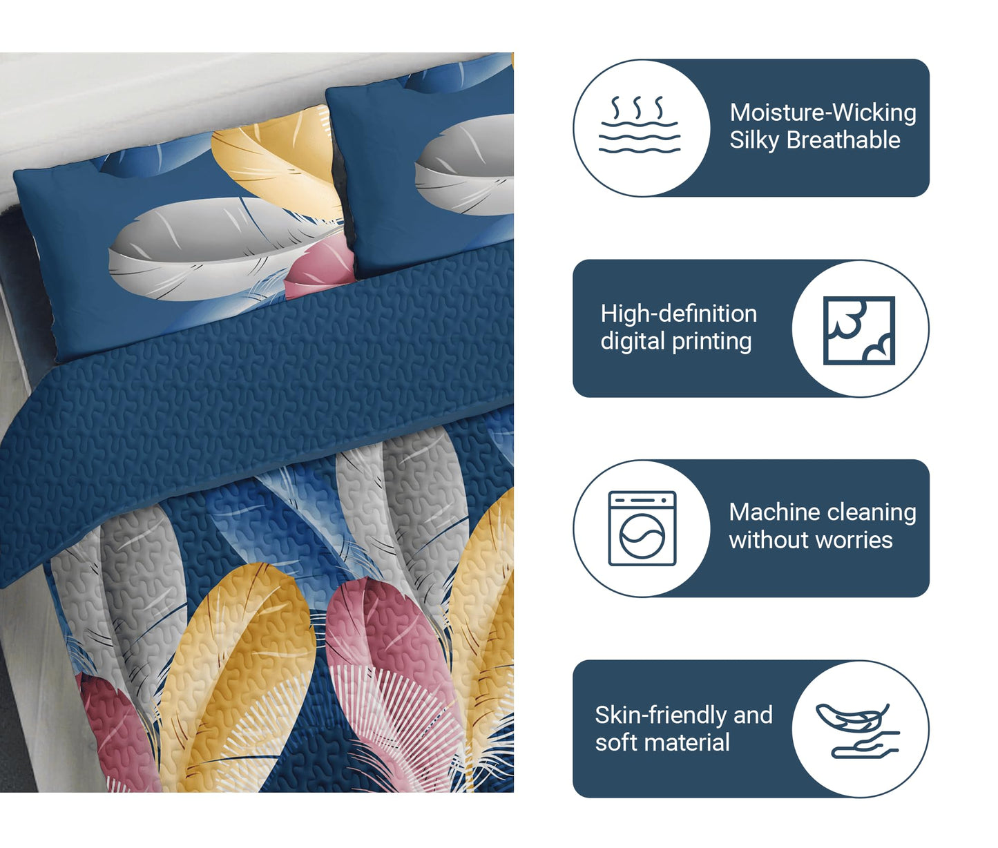 Luxury 9-Piece Blue Feather King Light Comforter Set, Bohemian Bed in a Bag King Bedspread with Matching Curtains Ultra Soft & Breathable All-Season Decor for Master Suite, Chic Home & Wedding Decor