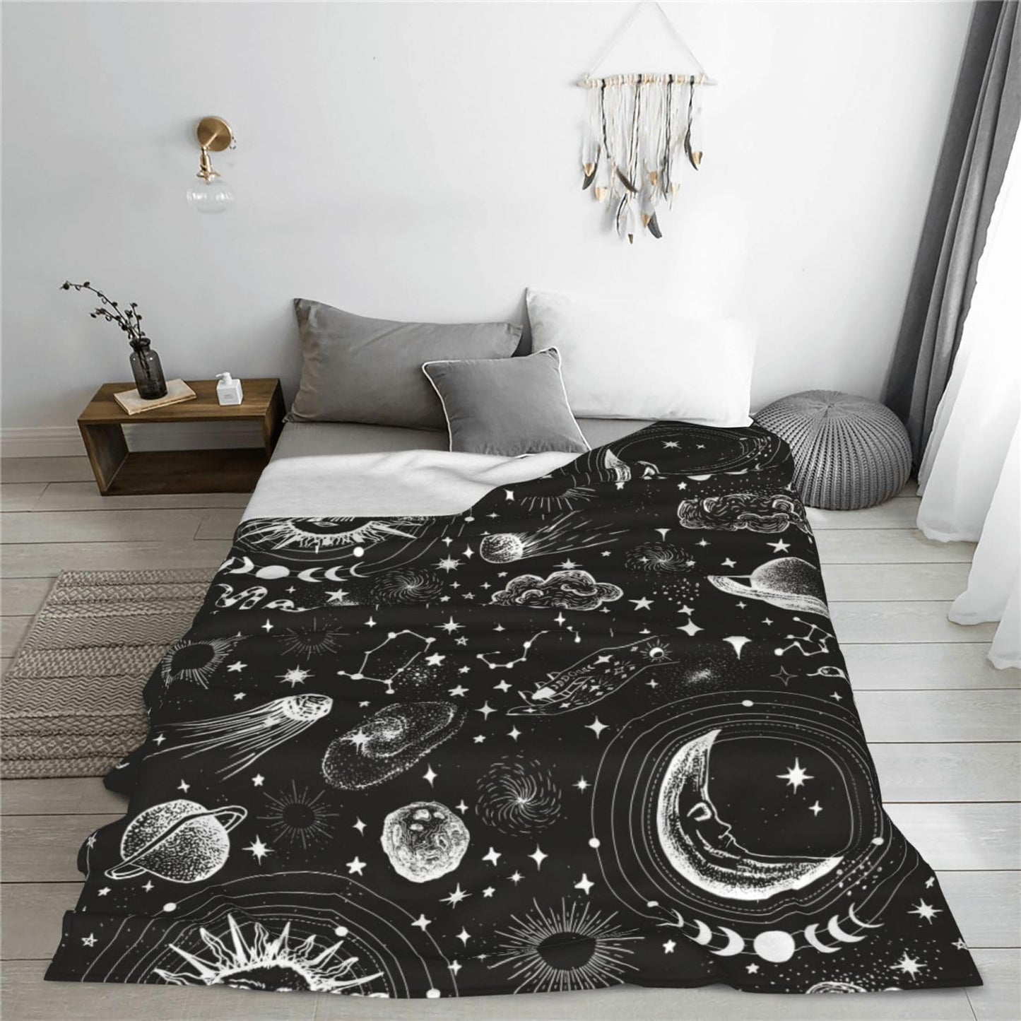 Sun and Moon Throw Blanket Cozy Fluffy Plush Blanket Soft Flannel Throw Blanket for Kids Men Women Gift Sofa Bed Couch 50"x40" Christmas