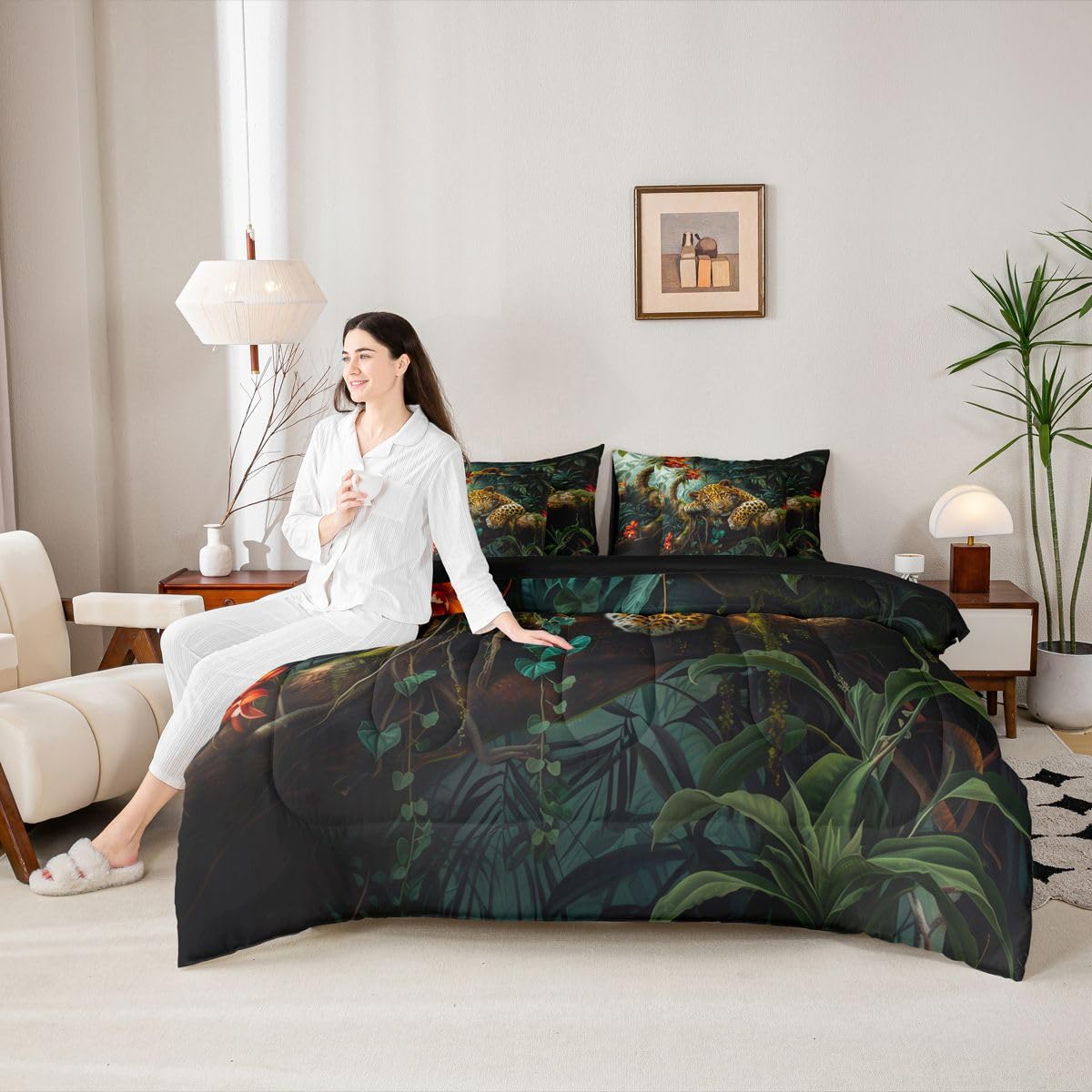 Feelyou Leopard Comforter Set with Sheets 7 Piece Queen Size Cheetah Print Bed in a Bag Kids Boys Girls Wild Animal Bedding Set Safari Bedroom Decor Breathable Soft Microfiber