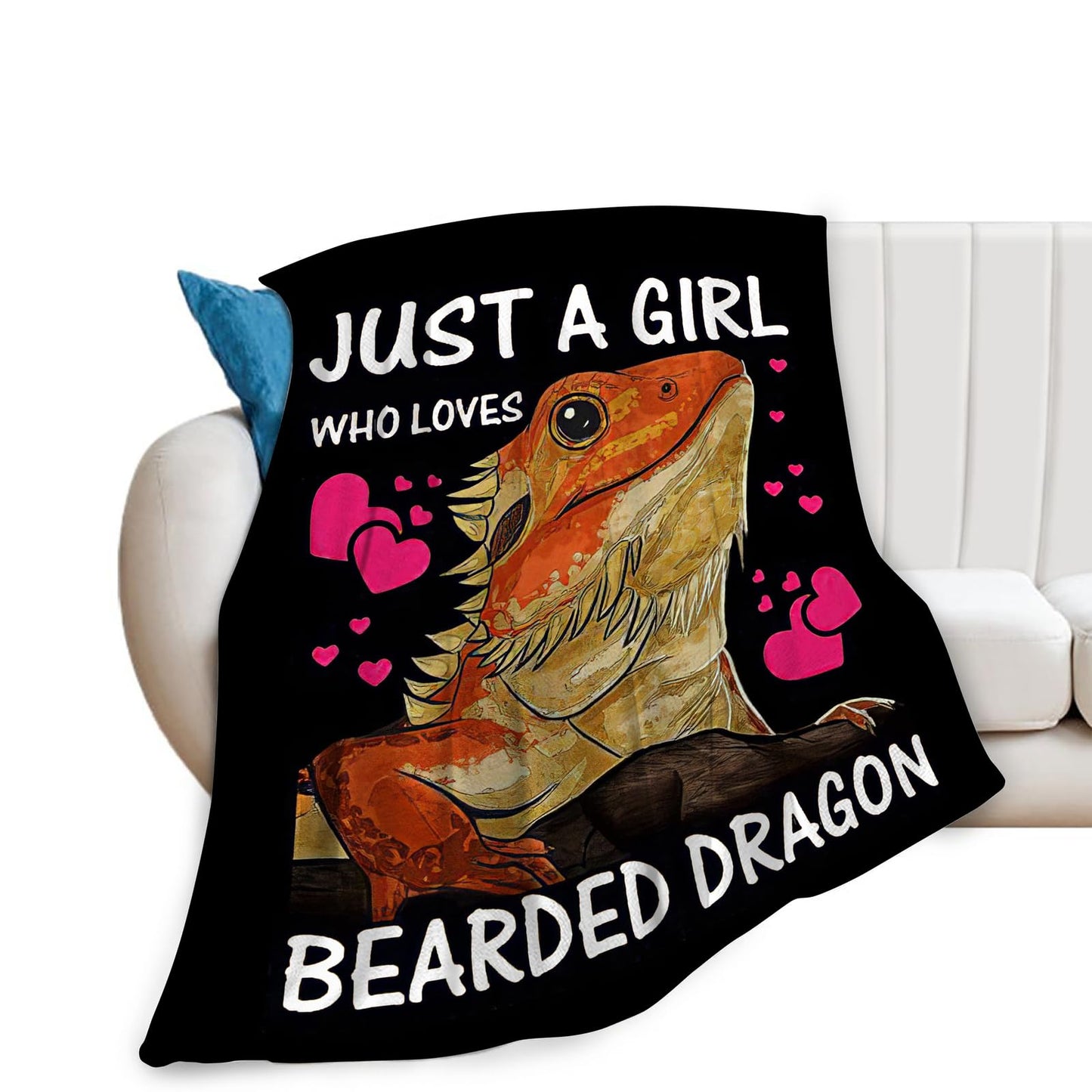 Bearded Dragon Blanket Just A Girl Who Loves Bearded Dragon Throw Blankets Soft Warm Cozy Fuzzy Plush Gifts for Girls Women Lightweight Fleece Flannel Stuff Decor Gift for Kids Adults Lover 50"X40"