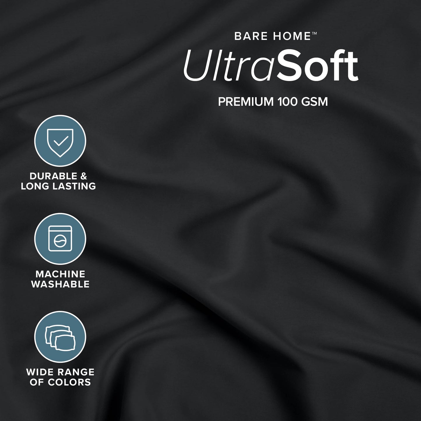 Bare Home Fitted Bottom Sheet Queen - Premium 1800 Ultra-Soft - Ultra-Soft Wrinkle Free - Deep Pocket - Fitted Sheet (Queen, Black)