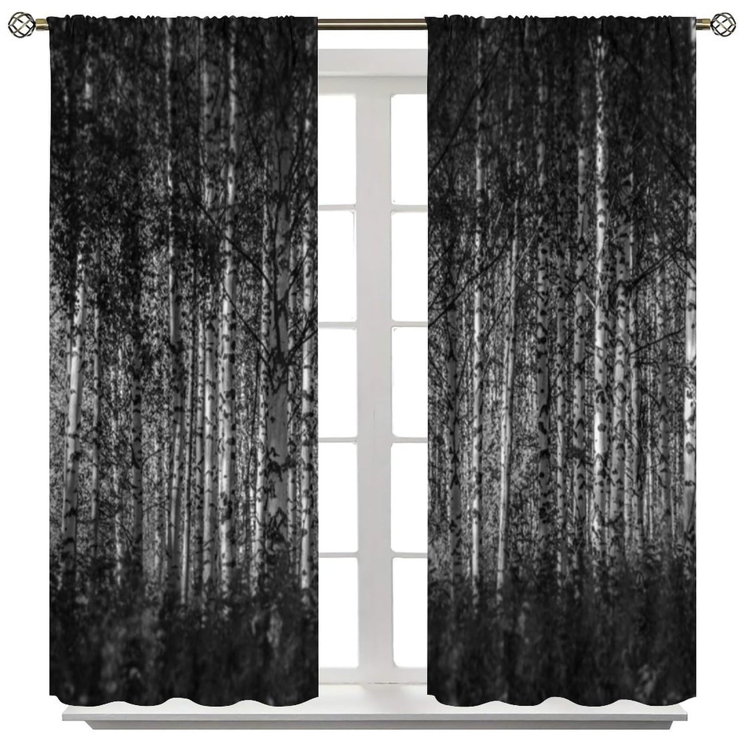 SHElifestyle Gothic Forest Window Curtains, Dark Scary Window Treatments Halloween Horror Spooky Black Trees Window Drapes for Bedroom Living Room W42 X L45
