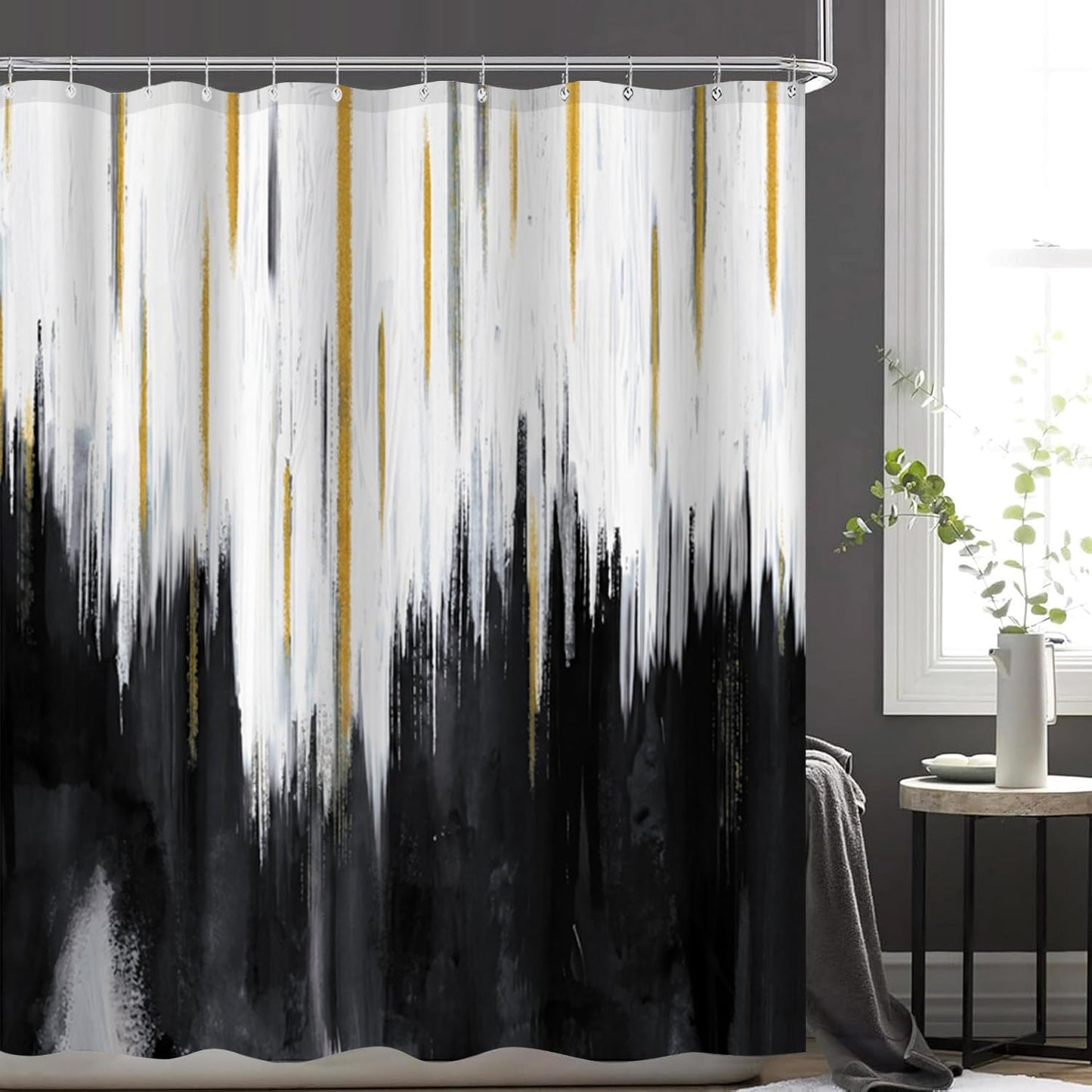NBVKO 4PCS Black Oil Painting Style Shower Curtain Set with Non-Slip Rugs,Toilet Lid Cover and Bath Mat,Bathroom Decor Accessory Set