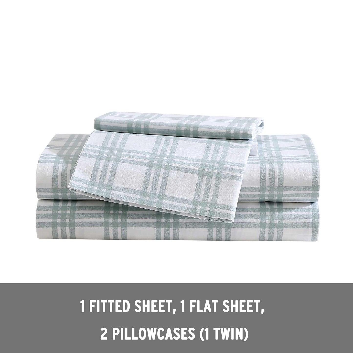Eddie Bauer - Twin Sheets, Cotton Percale Bedding Set, Crisp & Cool Home Decor (Light Green Plaid, Twin)