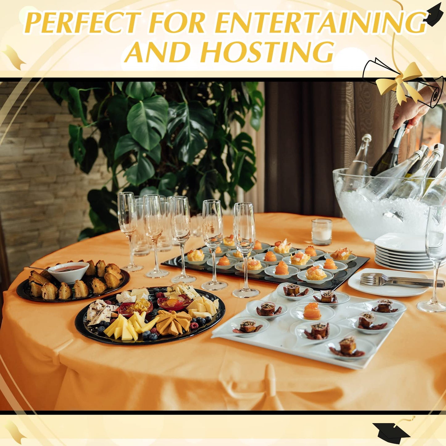 Amylove 2026 Black and Gold Plastic Tablecloths Bulk, Graduation Tablecloth 84 Inch Round Waterproof Table Cover for Anniversary Graduation Party Christmas Birthday Wedding Decorations