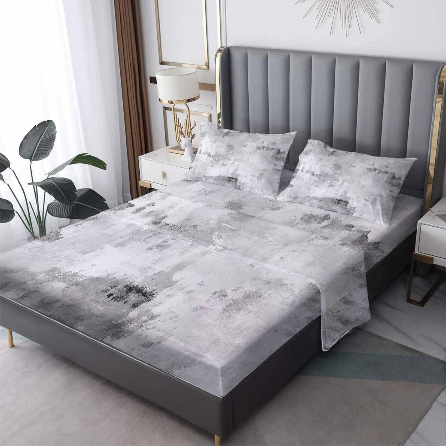 NOGAWA Abstract Sheets Full, Modern Bed Sheets, Deep Pocket & Soft Microfiber Bedding Sheets & Pillowcases 4 Piece - Fitted Sheet & Flat Sheet & 2 Pillow Cases
