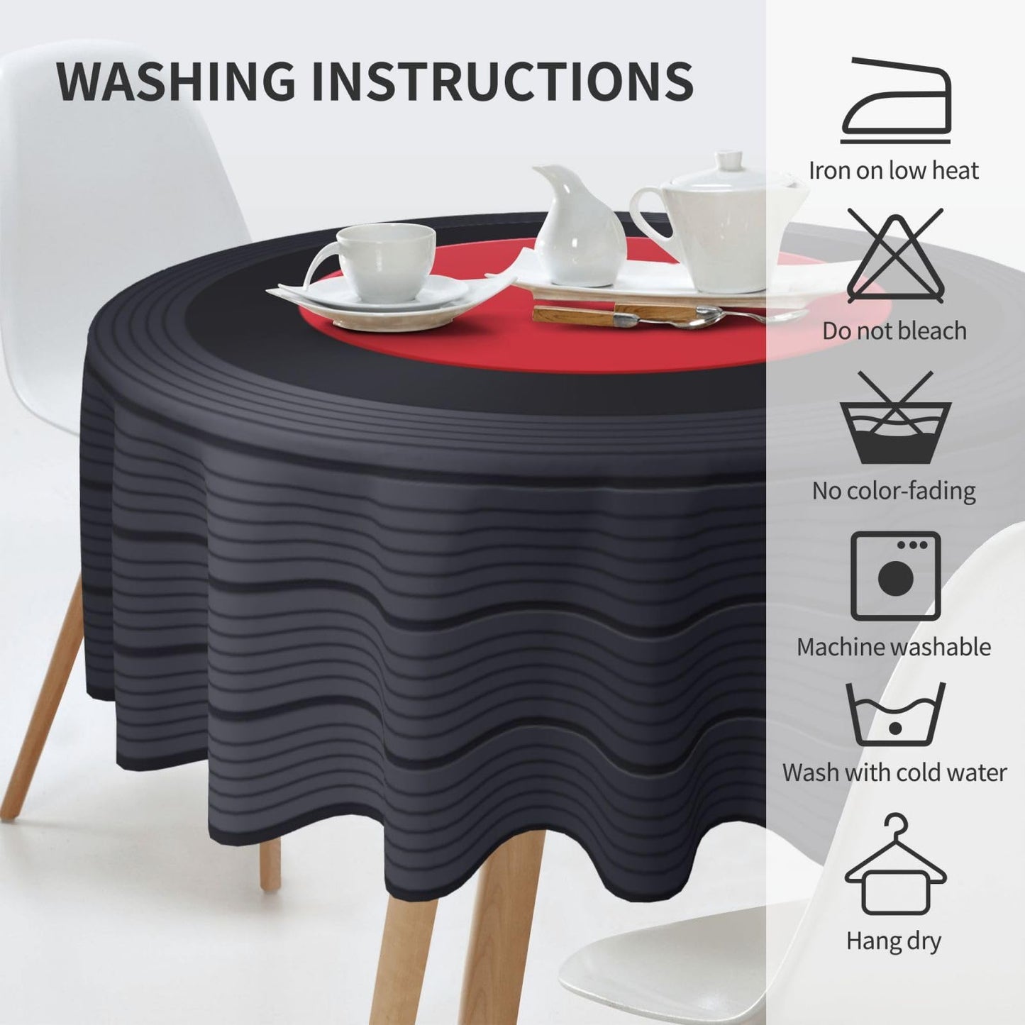mutakin Record Round Tablecloth Music Disk Table Cloth Washable Reusable Decoration Table Cover for Kitchen Party 60 Inch