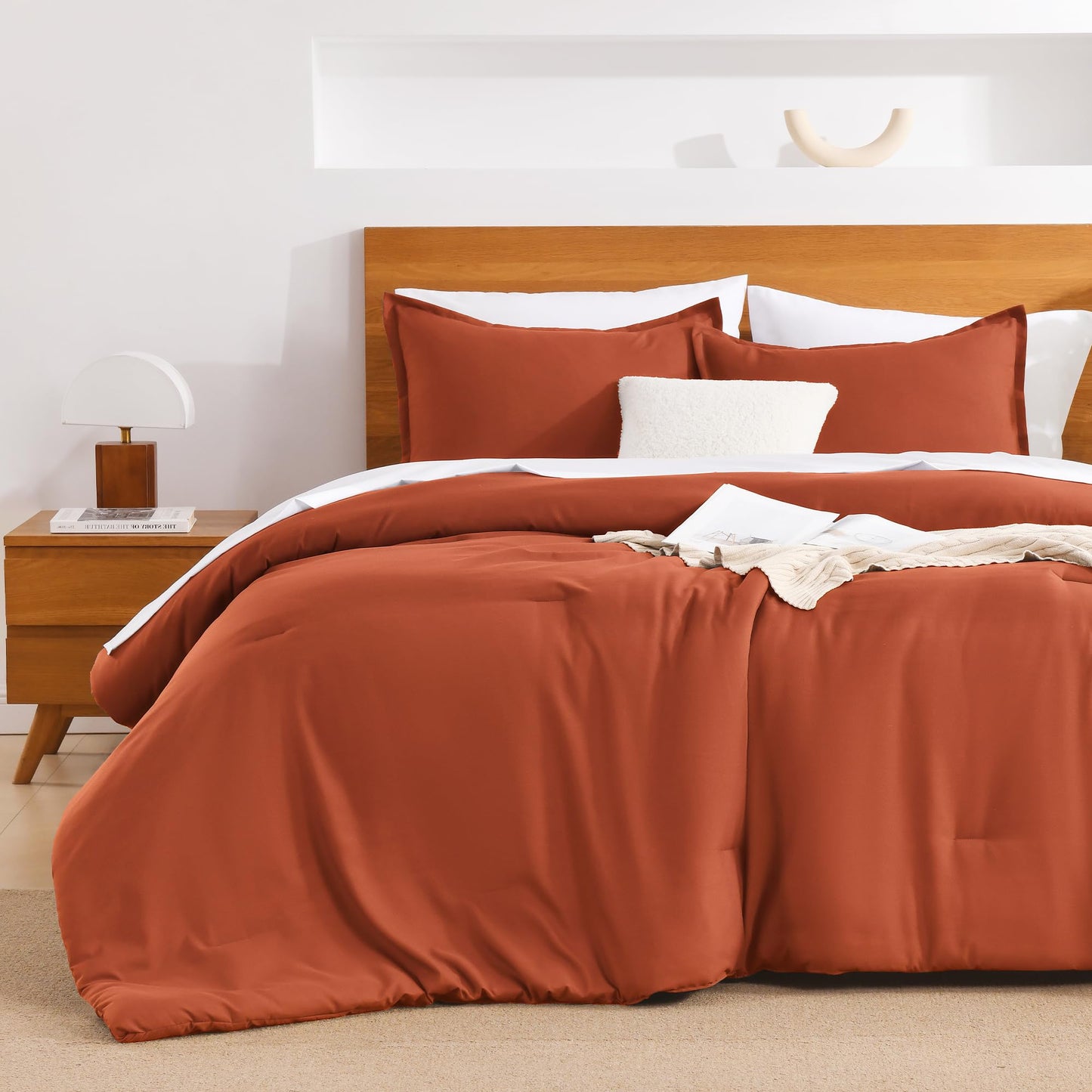 Andency Burnt Orange California King Comforter Set - 7 Pieces Terracotta Bed in a Bag Cal King Bedding Comforter Sets, Summer Solid Soft Lightweight Comforter with Sheets, Pillowcases & Shams