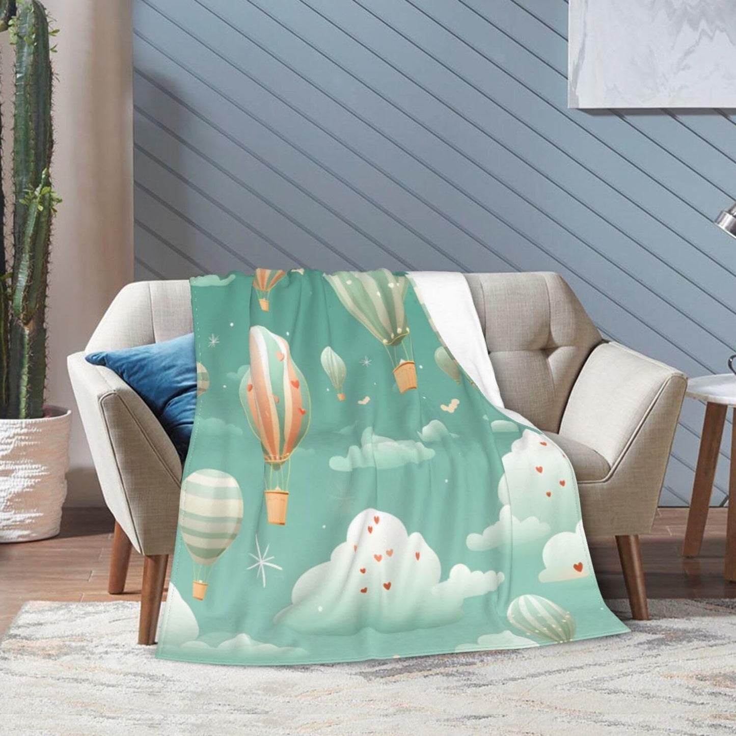 Blue Sky Hot Air Balloon Throw Blanket for Couch Soft Blanket for Bed Bed Sofa Decor for Living Room Bedroom 60"X50"