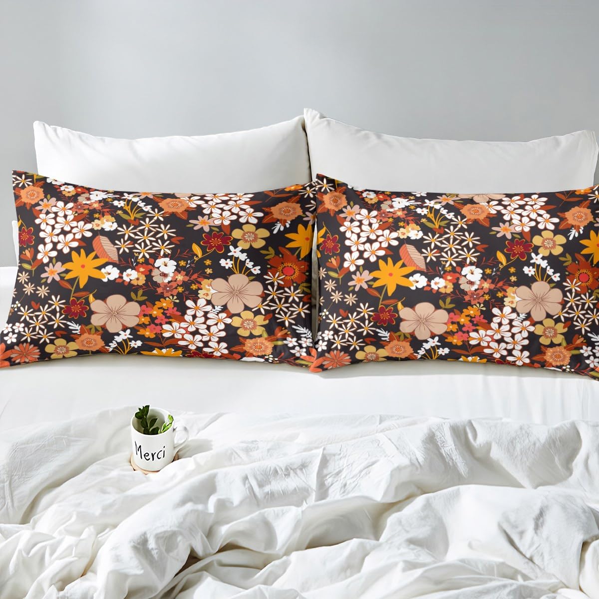 Erosebridal Bed Linen Set - Full Size Floral Hippie Aesthetic 400 Thread Count Bed Sheet Set for Women - 1 Fitted Sheet, 1 Flat Sheet, 2 Pillow Cases