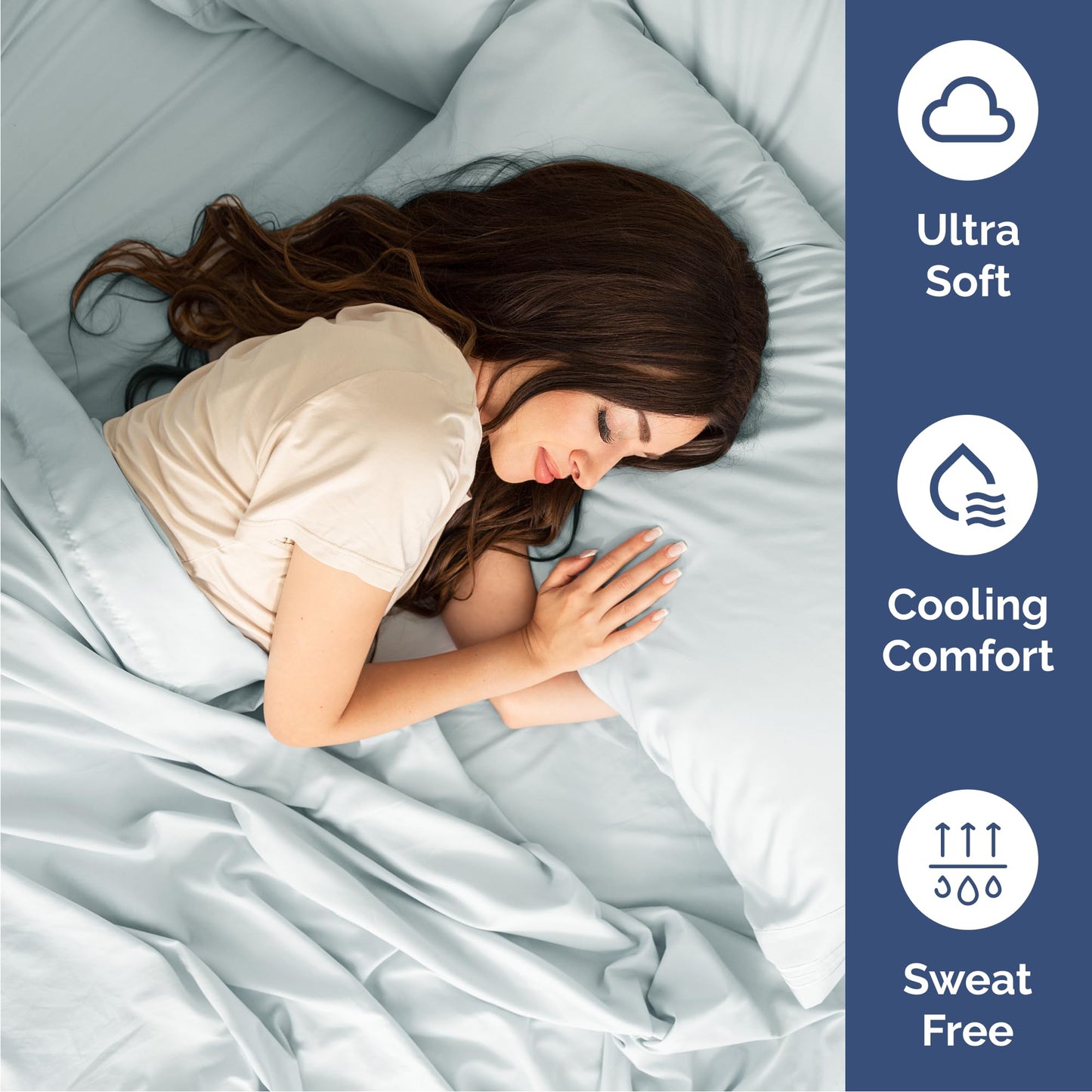 Queen Size 4 Piece Sheet Set - Comfy Breathable & Cooling Sheets - Hotel Luxury Bed Sheets for Women & Men - Deep Pockets, Easy-Fit, Extra Soft & Wrinkle Free Sheets - Ice Blue Oeko-Tex Bed Sheet Set