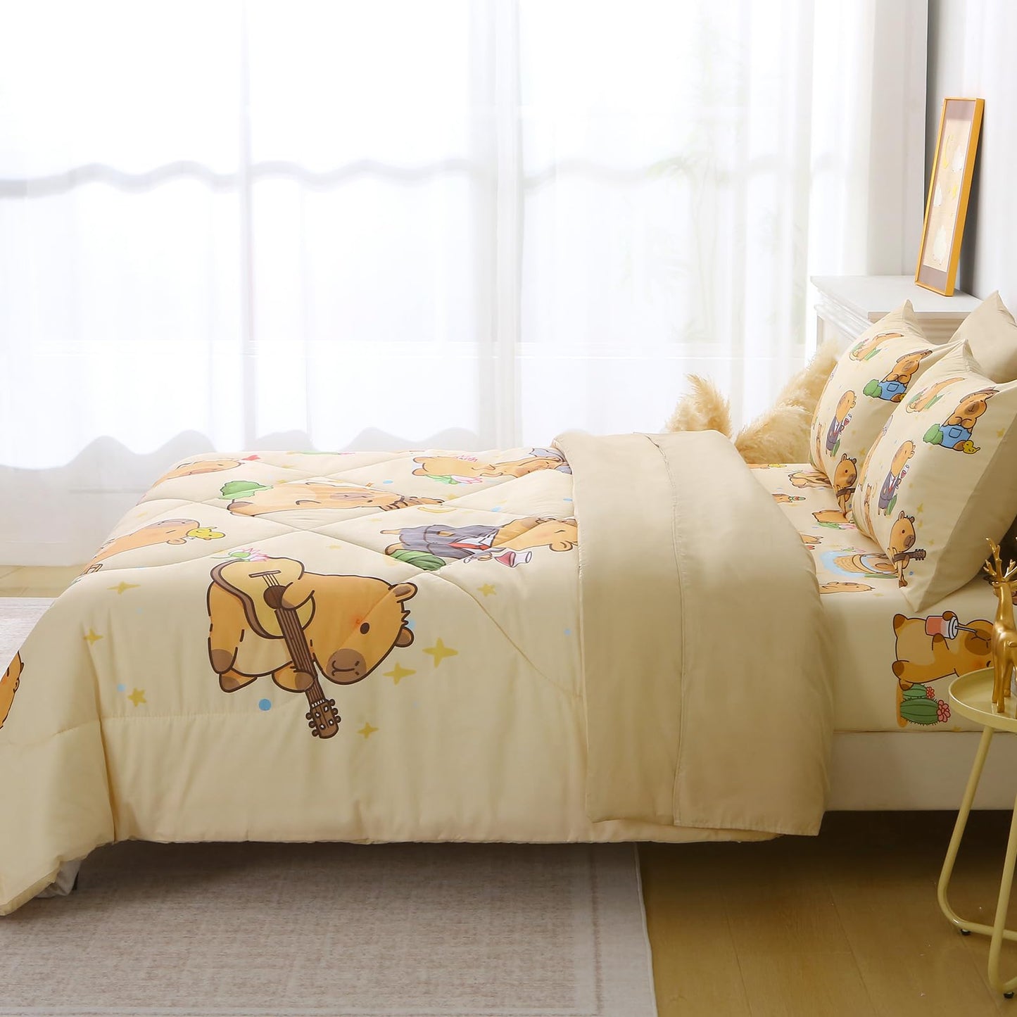 Jameswish 7 Piece Capybara Comforter Set Full Size Cute Cartoon Capybara Bedding Set Super Soft All Season Bedroom Decor for Kids Girls Boys Teens Birthday Choice
