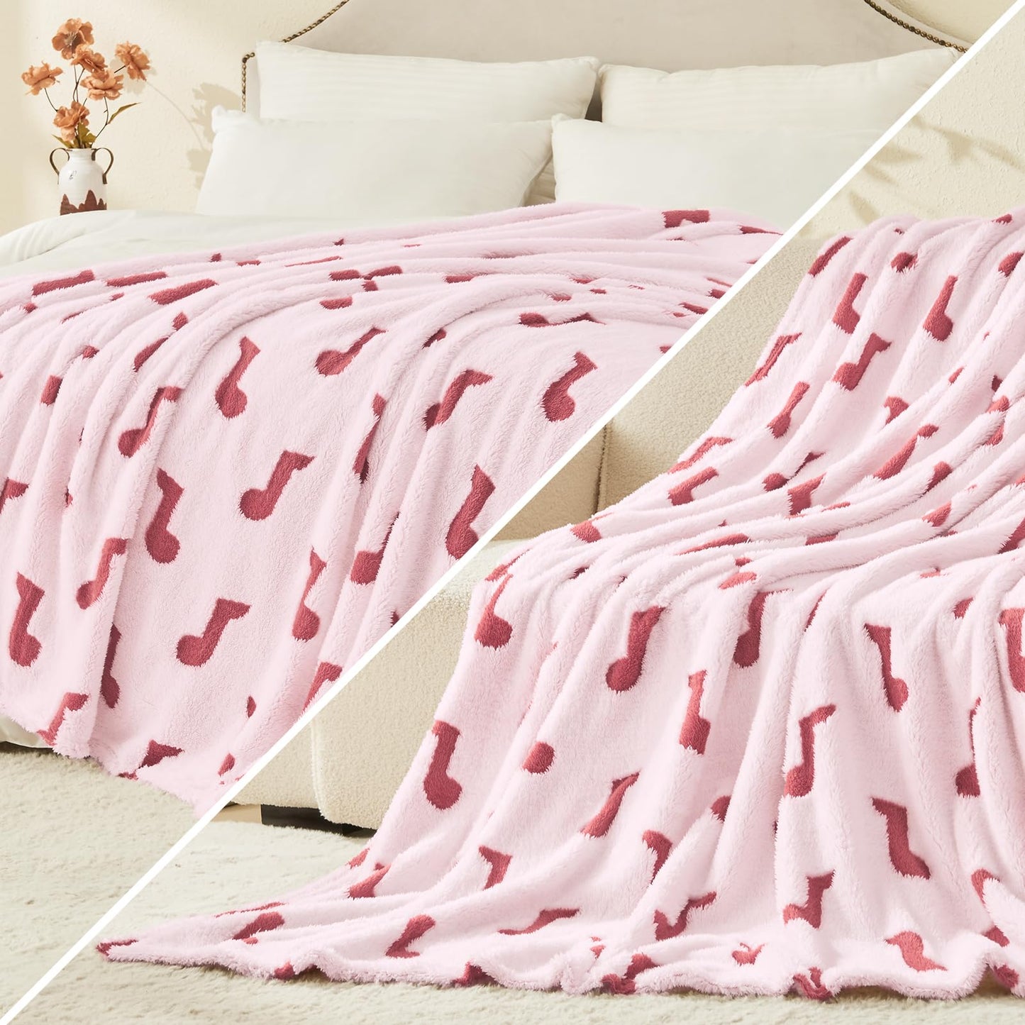 PLEVONITH Pink Throw Blankets for Bed - 3D Music Patterned Fall Blanket for Room Décor, Twin Size Blanket 60x80 Inches (300GSM)