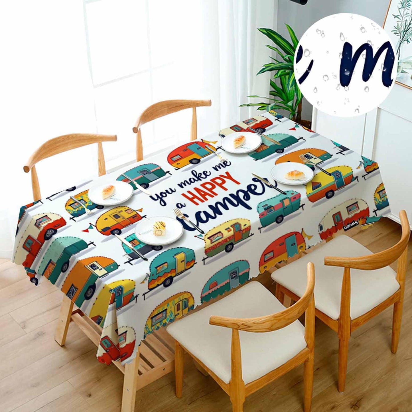 Swono Cars Cute Rectangular Tablecloth Cartoon Cars You Make Me A Happy Camper Quote Heavy Duty Table Cloth Kitchen Dining Room Table Cover for Party Dinner 50x72 Inch Tablecloths