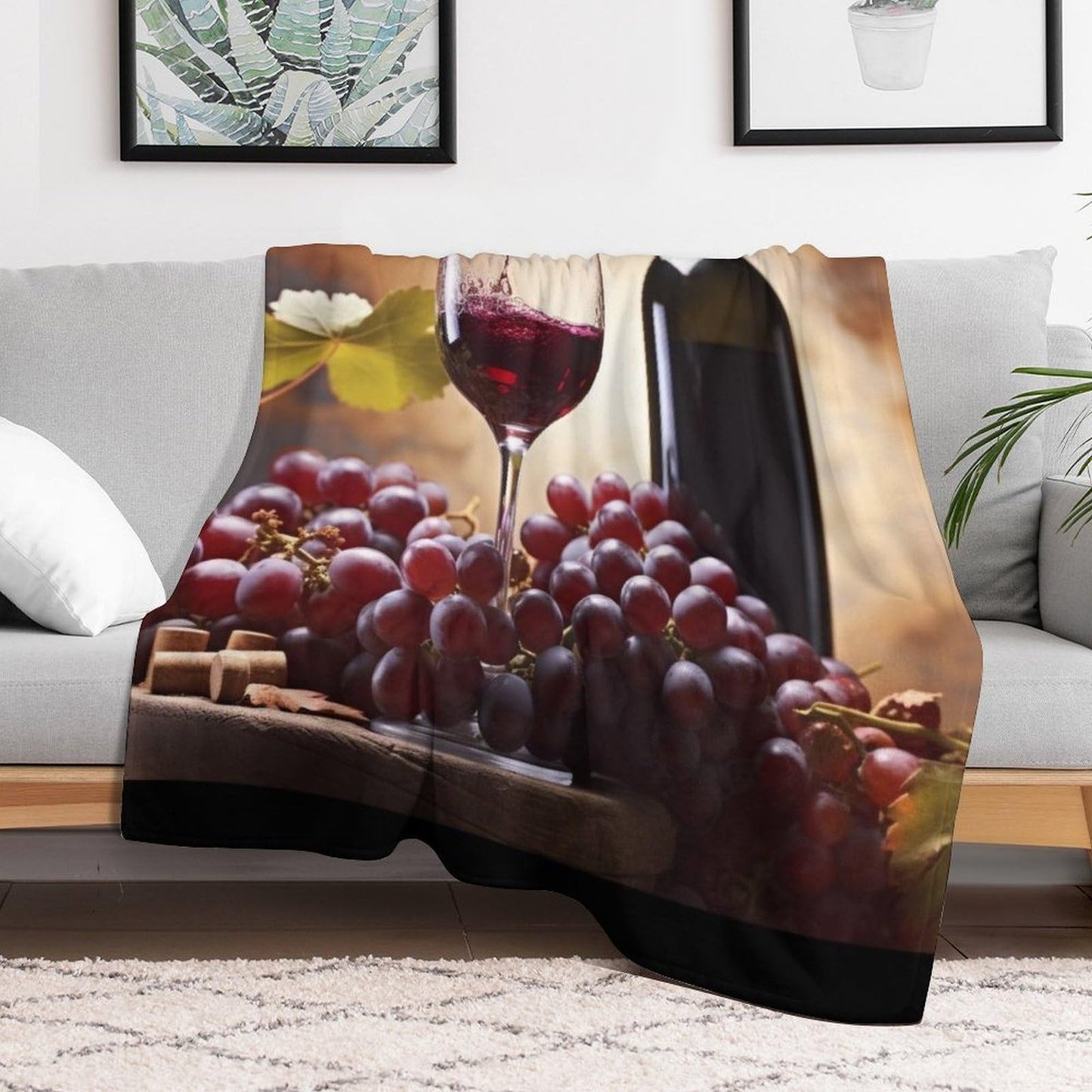 Vuiopuf Grape Wine Print Blanket Lightweight Wrinkle-Resistant for Cozy Lounging, Picnics, Yoga, Decor Gifting