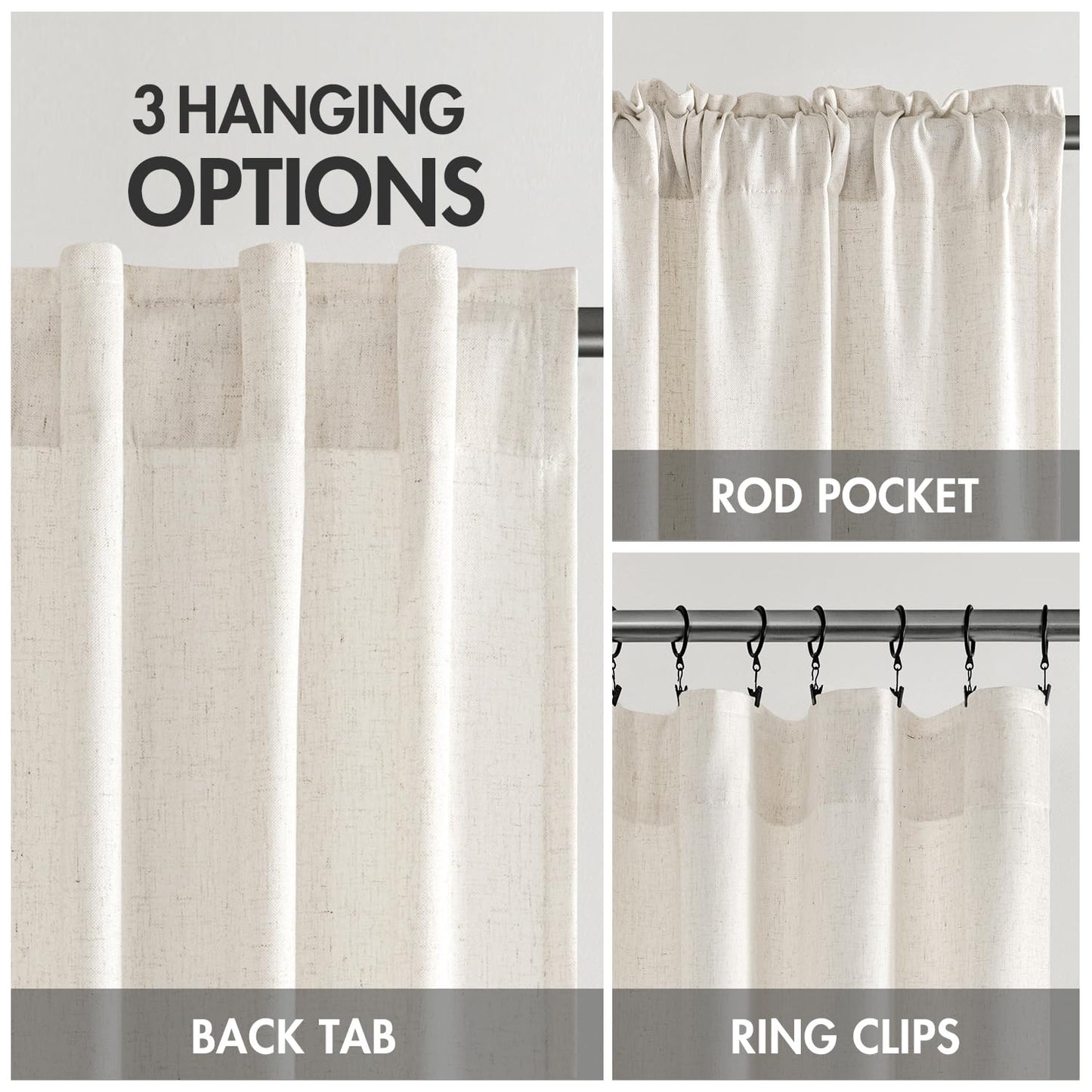 MIULEE Non-See-Through Privacy Linen Curtains 2 Panels, Light Filtering Window Curtains Farmhouse Textured Back Tab Semi Sheer Drapes for Bedroom Living Room, 52 x 84 Inches Long, Natural White