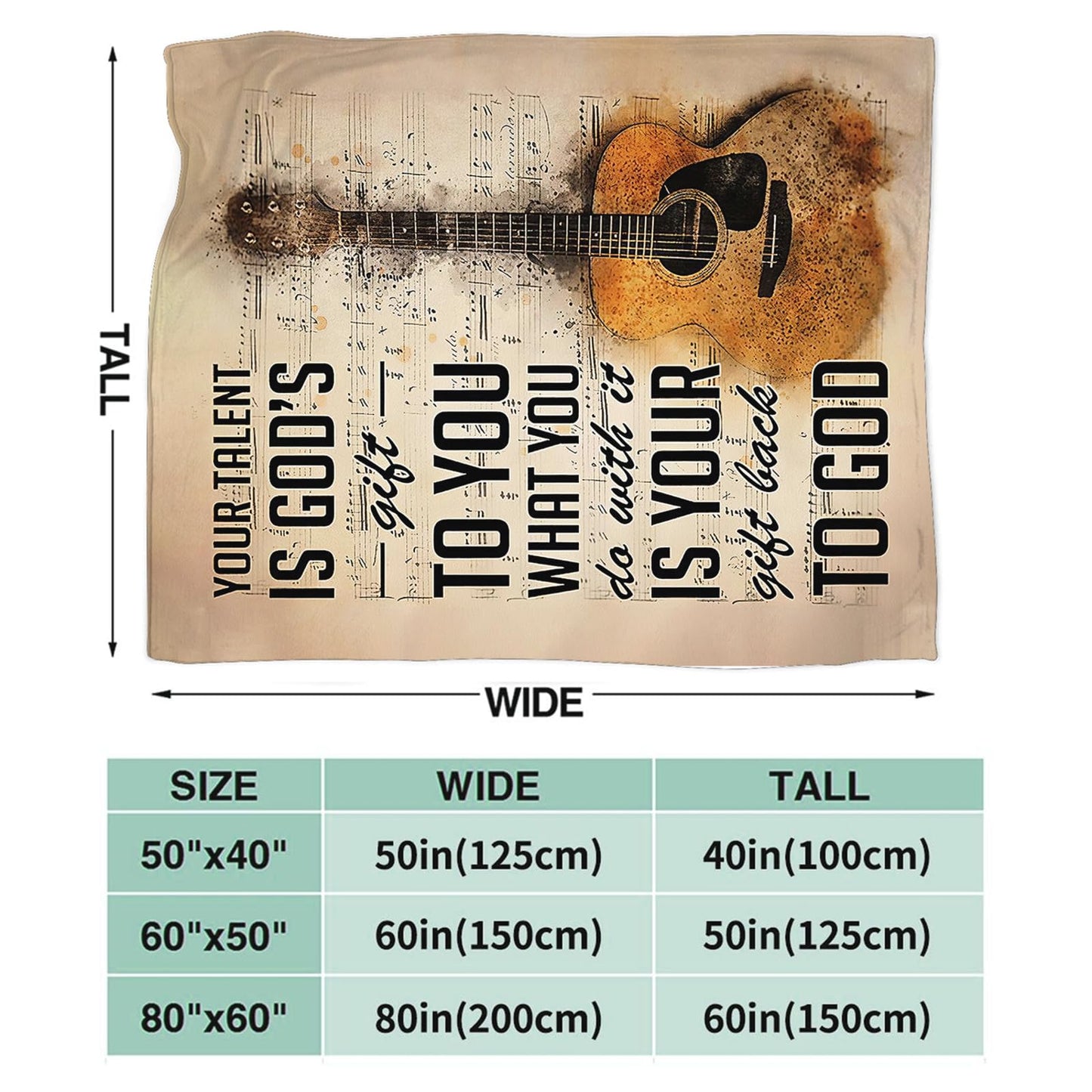 Tijuboni Guitar Music Throw Blanket Guitar Gifts for Girls Boys Women Men Kids Adults Soft Flannel Fleece Blanket for Couch Sofa Bed Home Decor 40"x50"